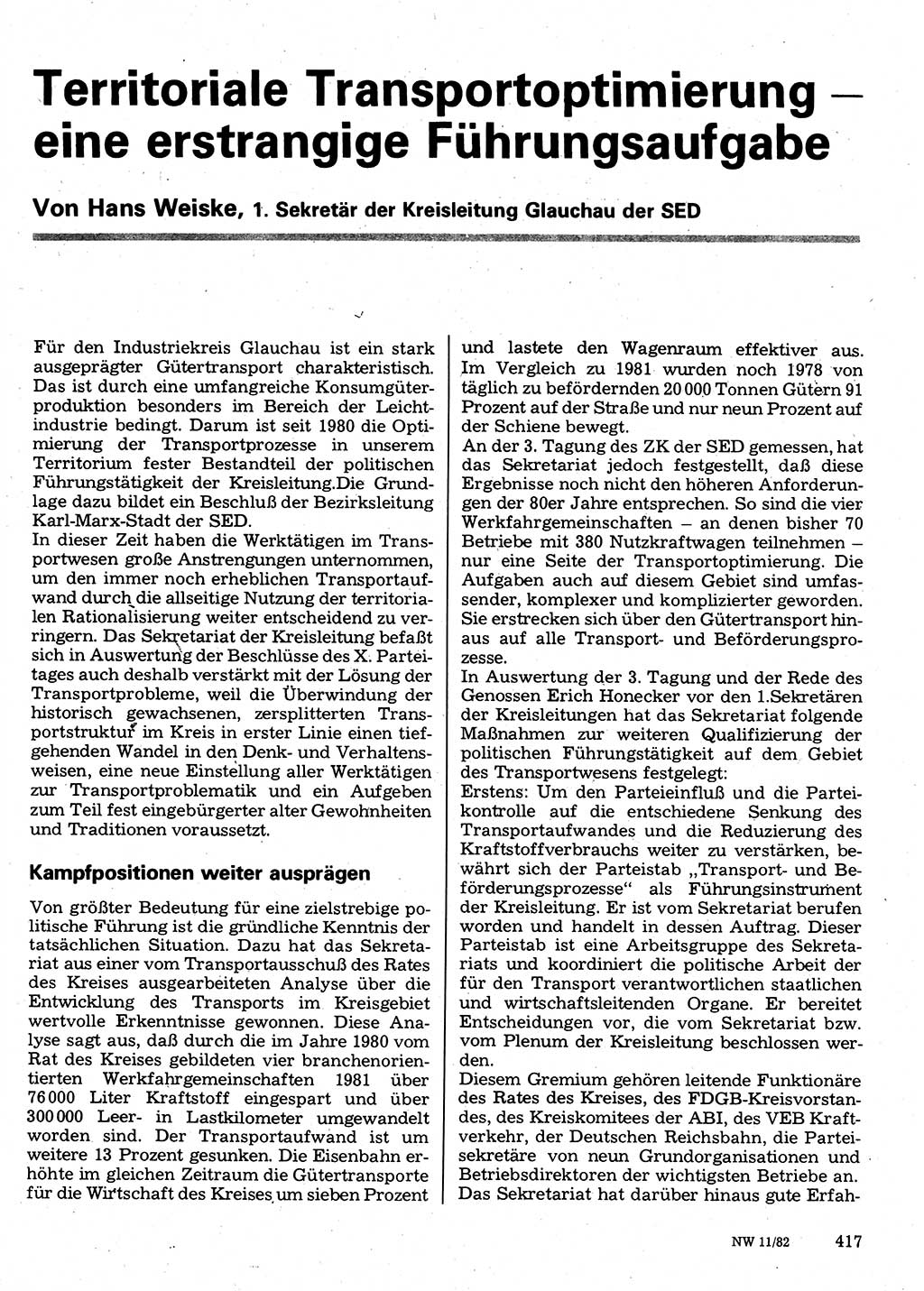 Neuer Weg (NW), Organ des Zentralkomitees (ZK) der SED (Sozialistische Einheitspartei Deutschlands) für Fragen des Parteilebens, 37. Jahrgang [Deutsche Demokratische Republik (DDR)] 1982, Seite 417 (NW ZK SED DDR 1982, S. 417)