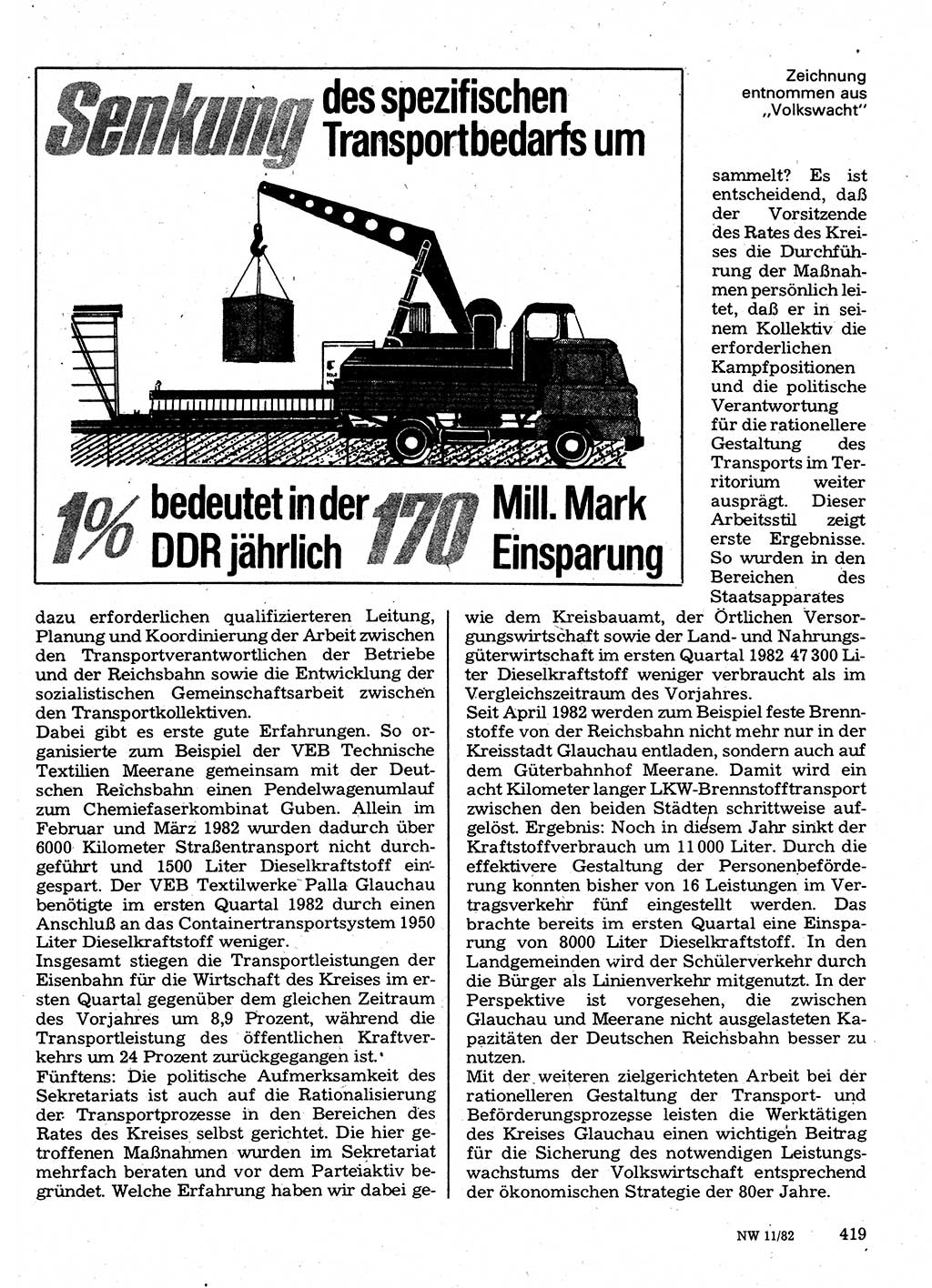 Neuer Weg (NW), Organ des Zentralkomitees (ZK) der SED (Sozialistische Einheitspartei Deutschlands) für Fragen des Parteilebens, 37. Jahrgang [Deutsche Demokratische Republik (DDR)] 1982, Seite 419 (NW ZK SED DDR 1982, S. 419)