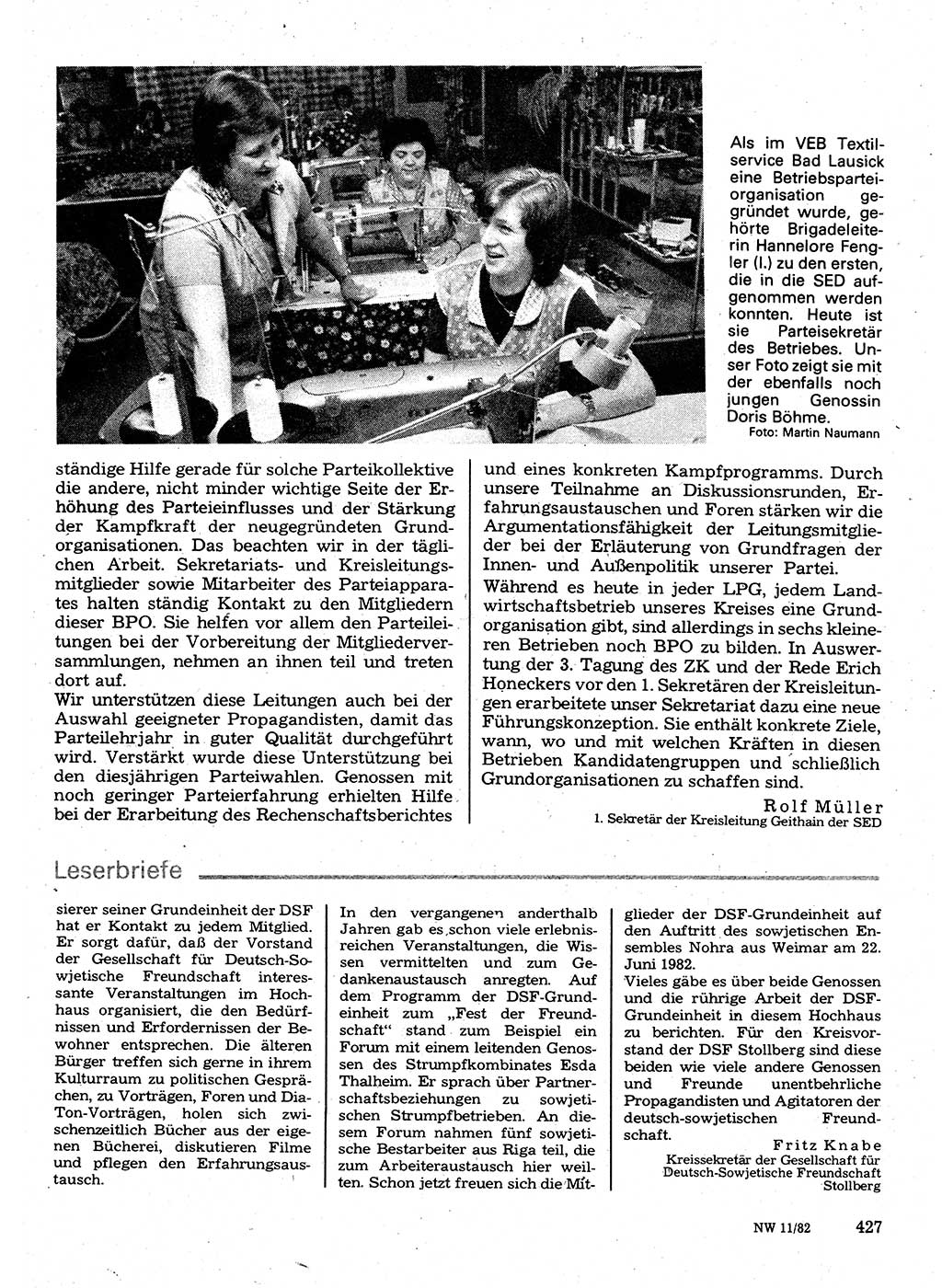 Neuer Weg (NW), Organ des Zentralkomitees (ZK) der SED (Sozialistische Einheitspartei Deutschlands) für Fragen des Parteilebens, 37. Jahrgang [Deutsche Demokratische Republik (DDR)] 1982, Seite 427 (NW ZK SED DDR 1982, S. 427)