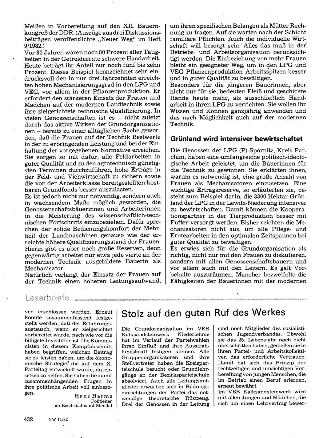Neuer Weg (NW), Organ des Zentralkomitees (ZK) der SED (Sozialistische Einheitspartei Deutschlands) für Fragen des Parteilebens, 37. Jahrgang [Deutsche Demokratische Republik (DDR)] 1982, Seite 432 (NW ZK SED DDR 1982, S. 432)