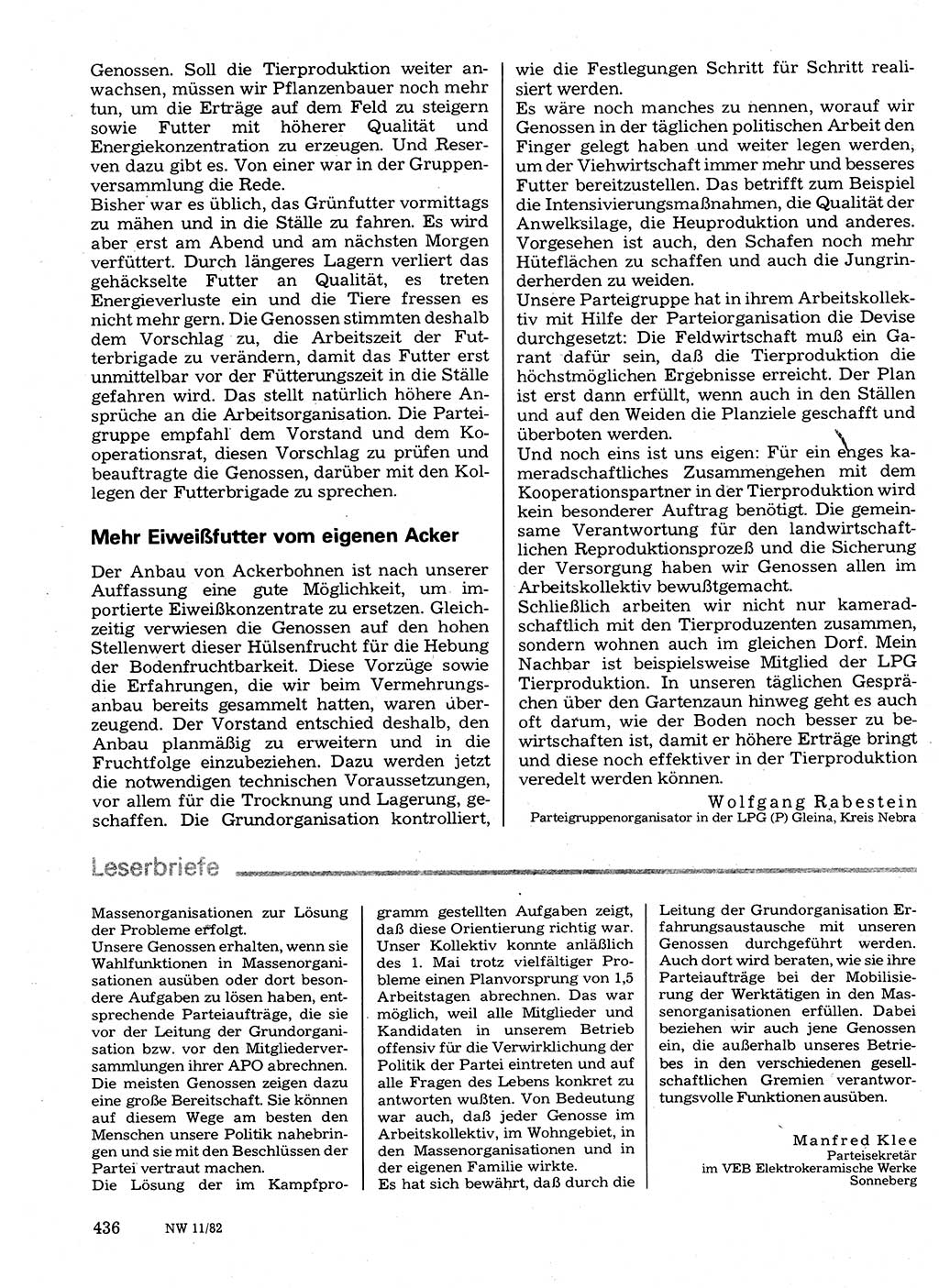 Neuer Weg (NW), Organ des Zentralkomitees (ZK) der SED (Sozialistische Einheitspartei Deutschlands) für Fragen des Parteilebens, 37. Jahrgang [Deutsche Demokratische Republik (DDR)] 1982, Seite 436 (NW ZK SED DDR 1982, S. 436)
