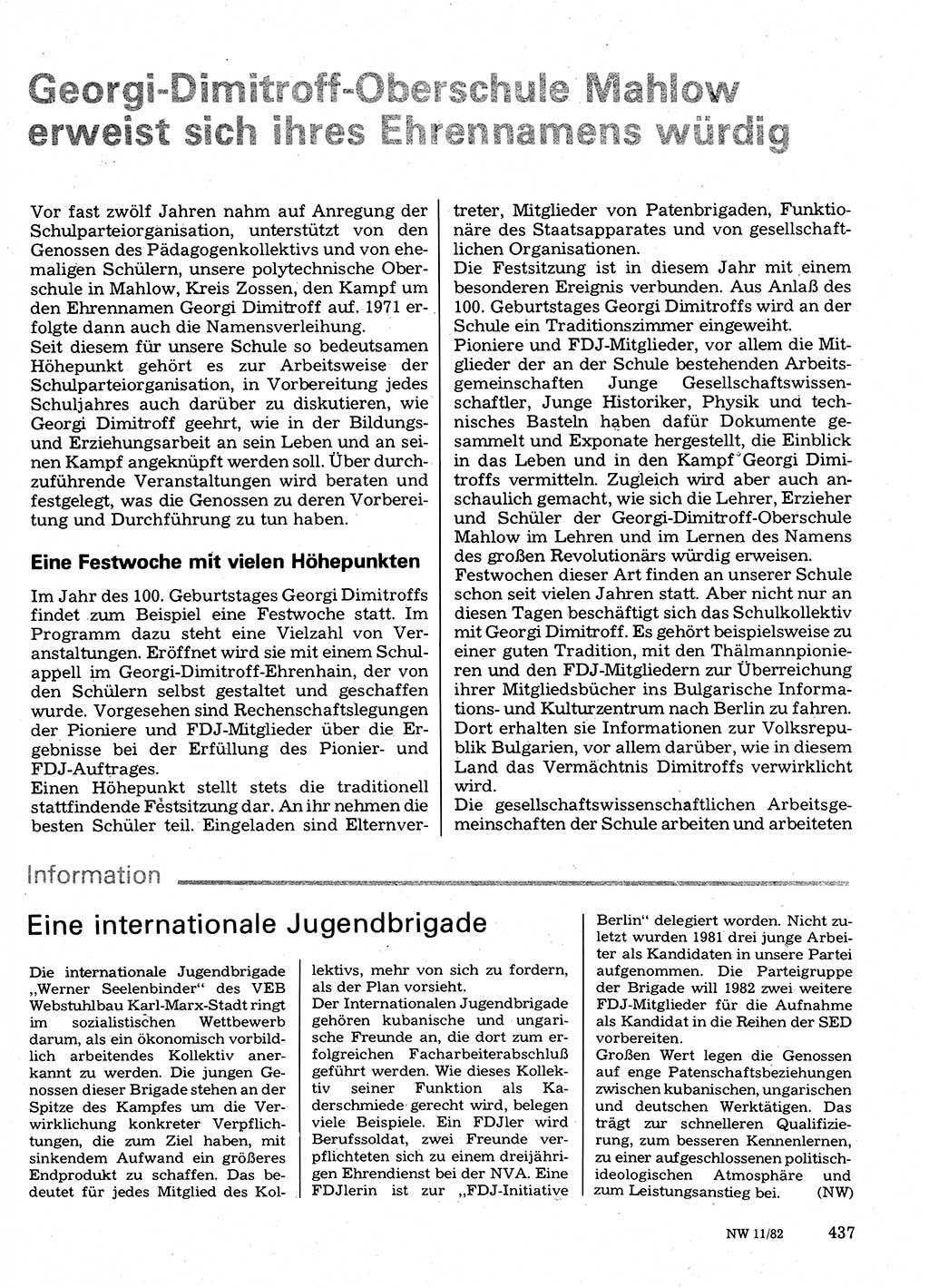 Neuer Weg (NW), Organ des Zentralkomitees (ZK) der SED (Sozialistische Einheitspartei Deutschlands) für Fragen des Parteilebens, 37. Jahrgang [Deutsche Demokratische Republik (DDR)] 1982, Seite 437 (NW ZK SED DDR 1982, S. 437)
