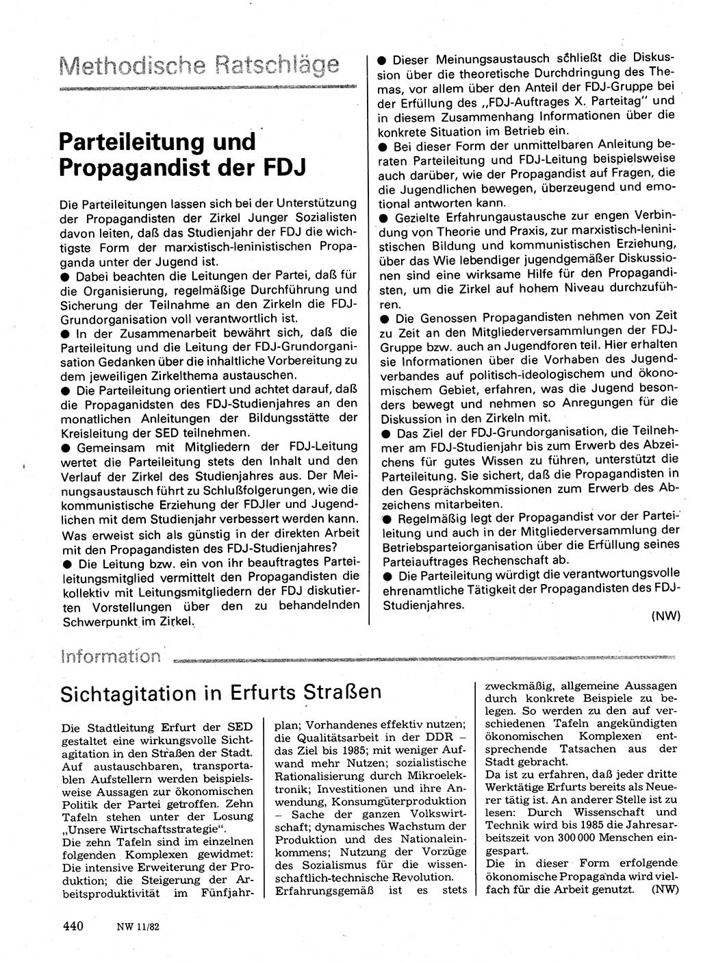 Neuer Weg (NW), Organ des Zentralkomitees (ZK) der SED (Sozialistische Einheitspartei Deutschlands) für Fragen des Parteilebens, 37. Jahrgang [Deutsche Demokratische Republik (DDR)] 1982, Seite 440 (NW ZK SED DDR 1982, S. 440)