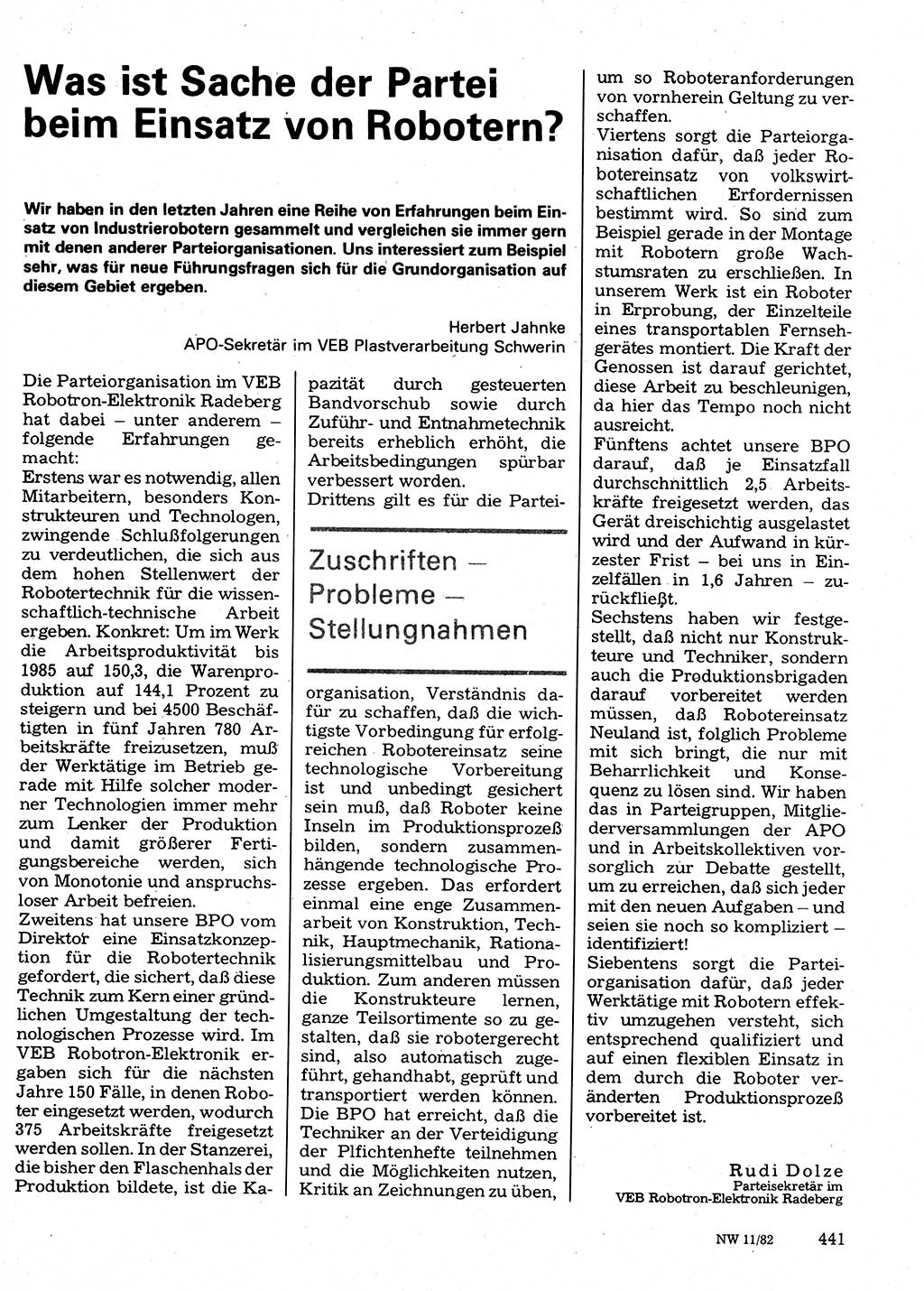 Neuer Weg (NW), Organ des Zentralkomitees (ZK) der SED (Sozialistische Einheitspartei Deutschlands) für Fragen des Parteilebens, 37. Jahrgang [Deutsche Demokratische Republik (DDR)] 1982, Seite 441 (NW ZK SED DDR 1982, S. 441)