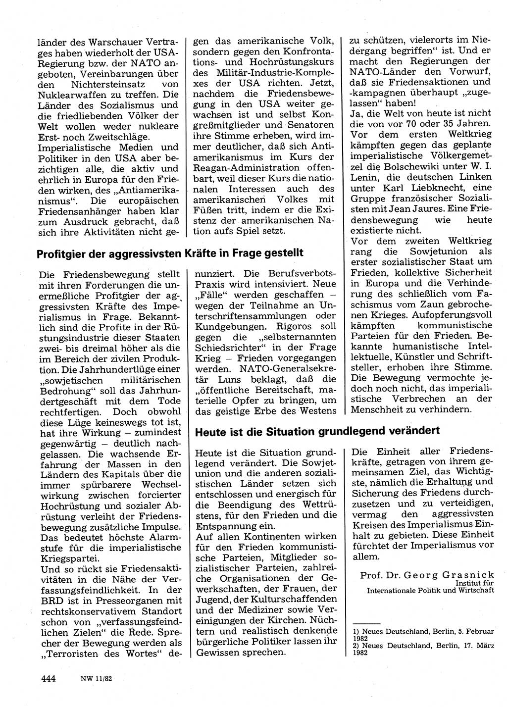 Neuer Weg (NW), Organ des Zentralkomitees (ZK) der SED (Sozialistische Einheitspartei Deutschlands) für Fragen des Parteilebens, 37. Jahrgang [Deutsche Demokratische Republik (DDR)] 1982, Seite 444 (NW ZK SED DDR 1982, S. 444)