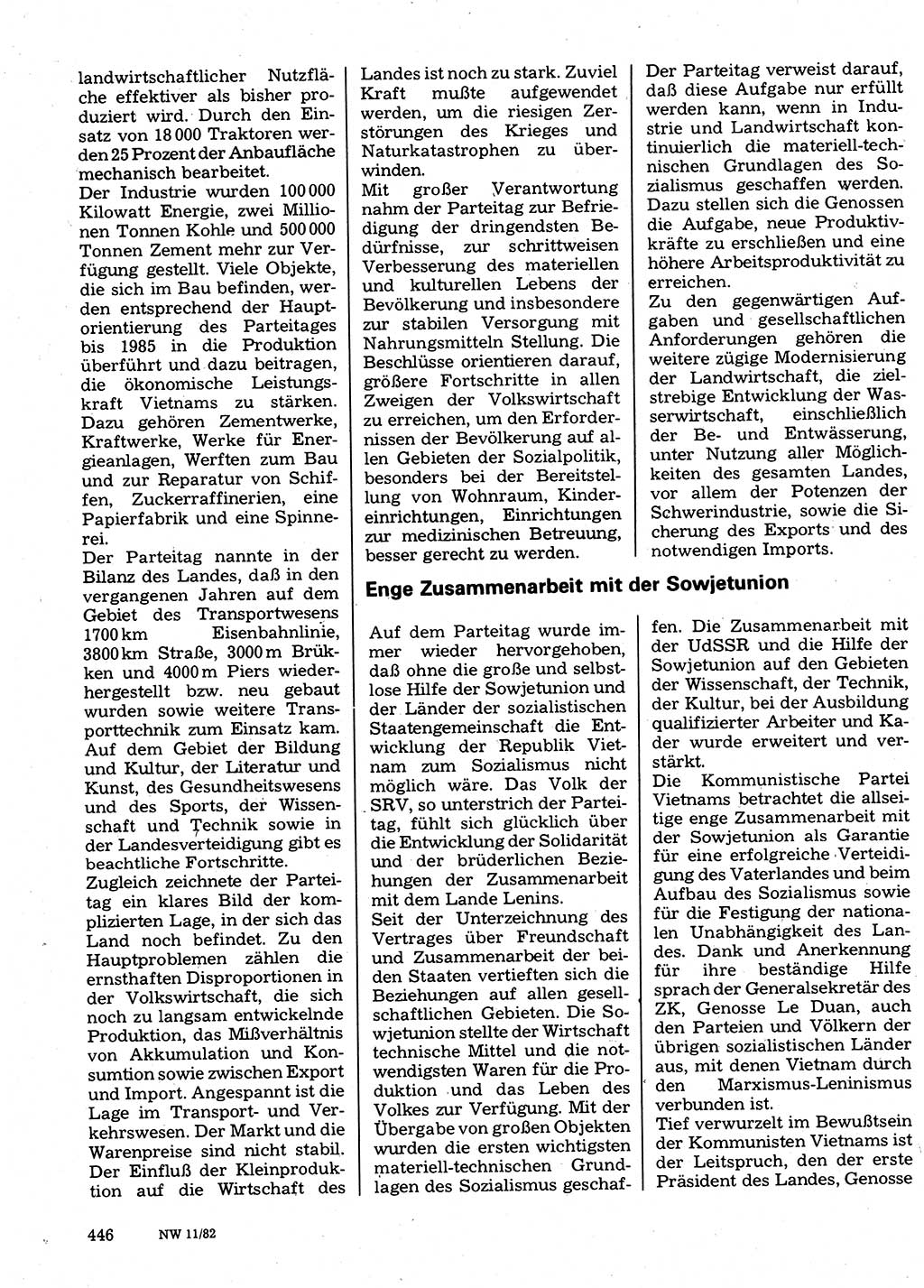 Neuer Weg (NW), Organ des Zentralkomitees (ZK) der SED (Sozialistische Einheitspartei Deutschlands) für Fragen des Parteilebens, 37. Jahrgang [Deutsche Demokratische Republik (DDR)] 1982, Seite 446 (NW ZK SED DDR 1982, S. 446)