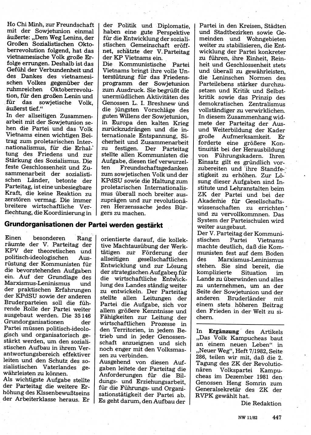 Neuer Weg (NW), Organ des Zentralkomitees (ZK) der SED (Sozialistische Einheitspartei Deutschlands) für Fragen des Parteilebens, 37. Jahrgang [Deutsche Demokratische Republik (DDR)] 1982, Seite 447 (NW ZK SED DDR 1982, S. 447)