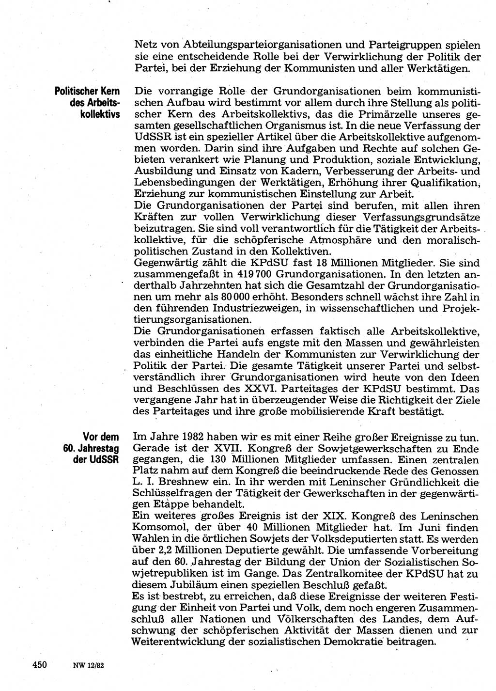 Neuer Weg (NW), Organ des Zentralkomitees (ZK) der SED (Sozialistische Einheitspartei Deutschlands) für Fragen des Parteilebens, 37. Jahrgang [Deutsche Demokratische Republik (DDR)] 1982, Seite 450 (NW ZK SED DDR 1982, S. 450)