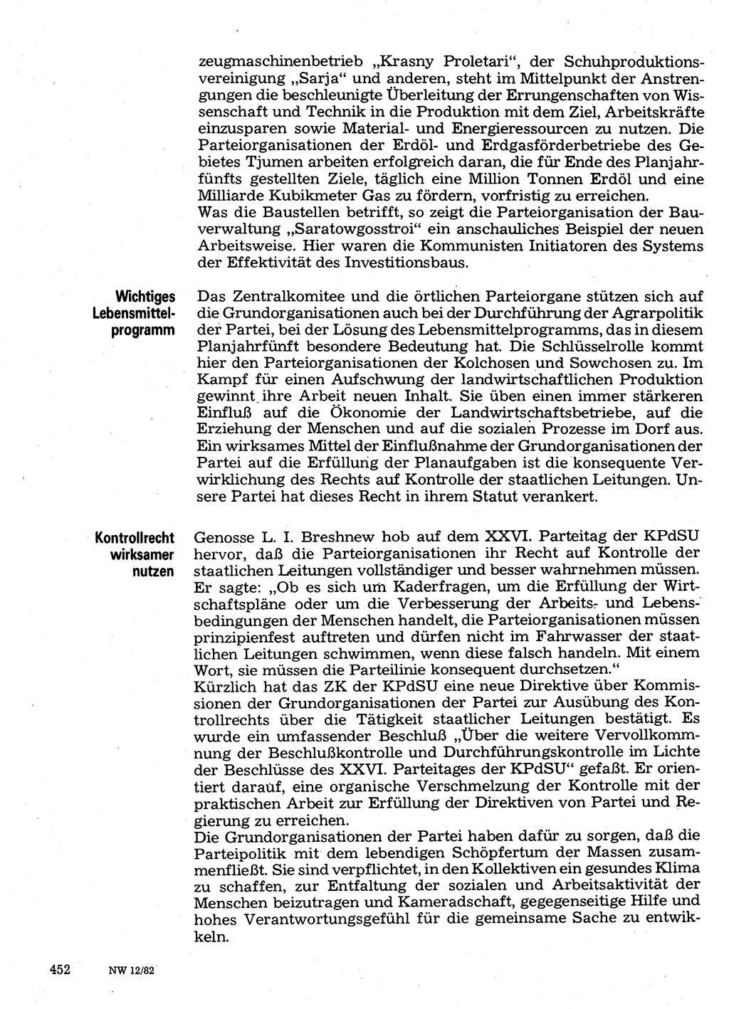 Neuer Weg (NW), Organ des Zentralkomitees (ZK) der SED (Sozialistische Einheitspartei Deutschlands) für Fragen des Parteilebens, 37. Jahrgang [Deutsche Demokratische Republik (DDR)] 1982, Seite 452 (NW ZK SED DDR 1982, S. 452)