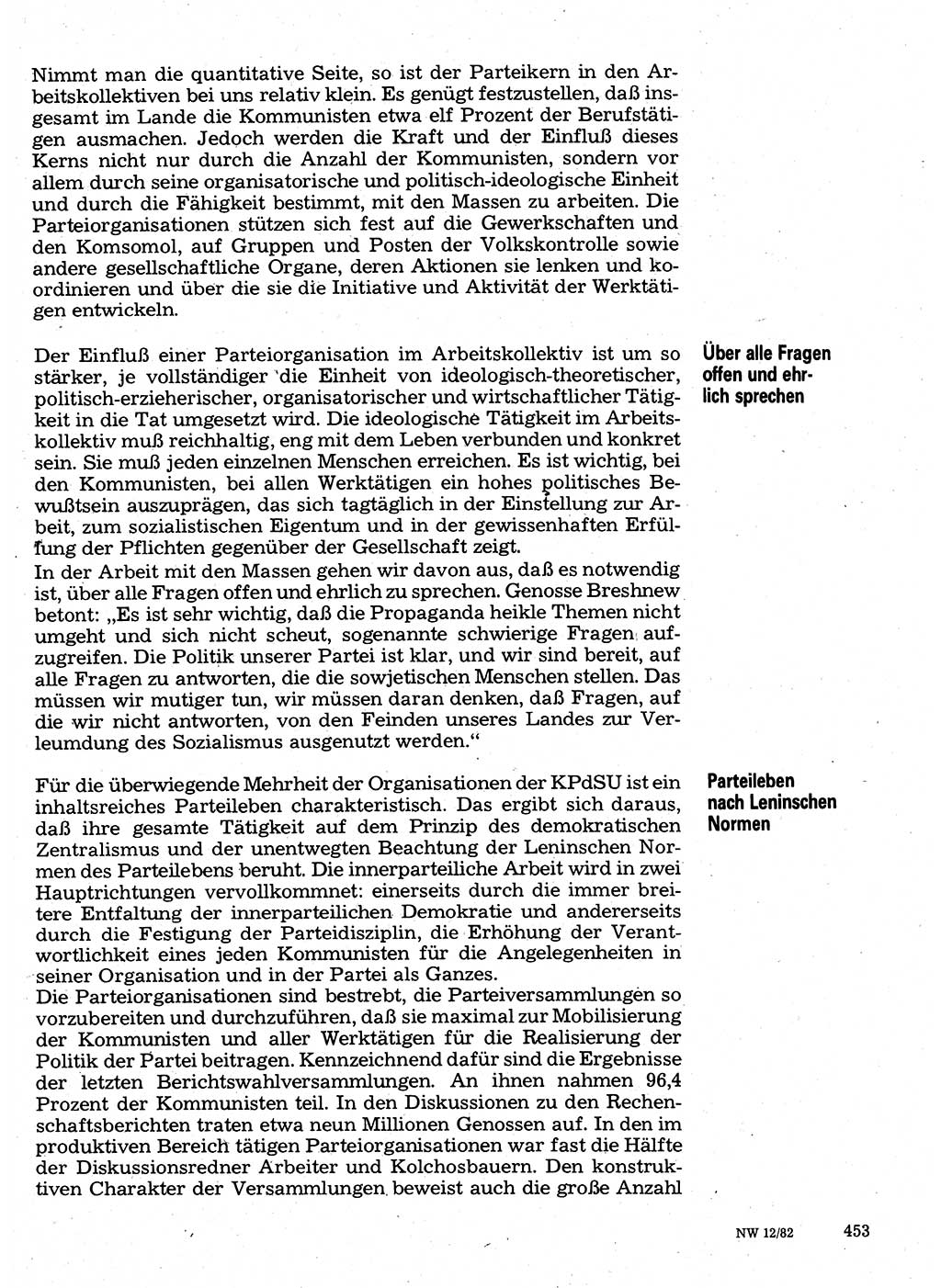 Neuer Weg (NW), Organ des Zentralkomitees (ZK) der SED (Sozialistische Einheitspartei Deutschlands) für Fragen des Parteilebens, 37. Jahrgang [Deutsche Demokratische Republik (DDR)] 1982, Seite 453 (NW ZK SED DDR 1982, S. 453)