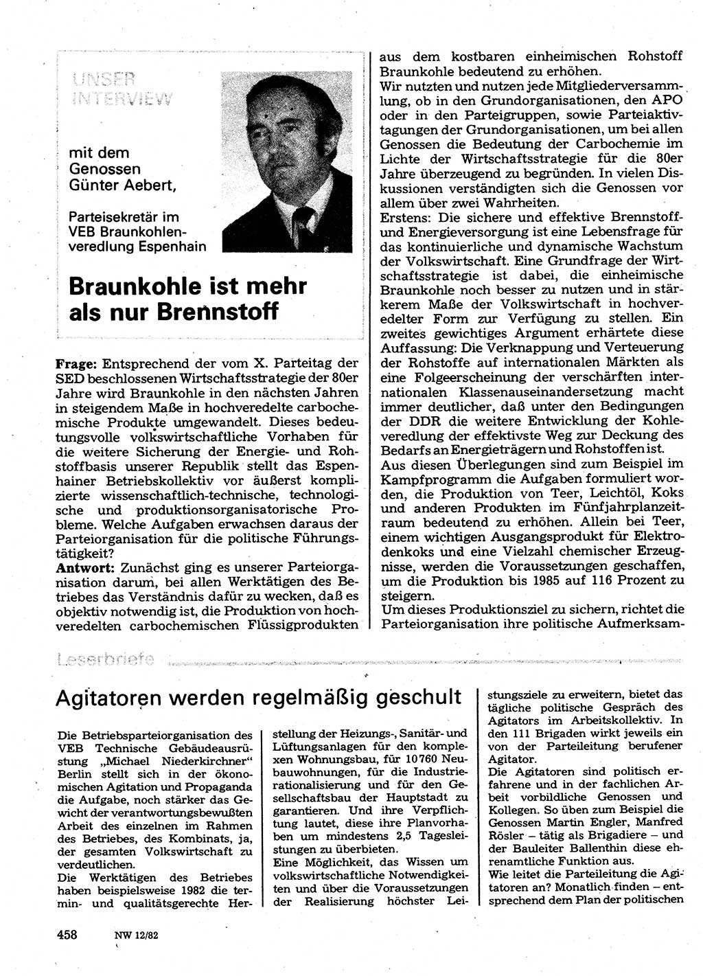 Neuer Weg (NW), Organ des Zentralkomitees (ZK) der SED (Sozialistische Einheitspartei Deutschlands) für Fragen des Parteilebens, 37. Jahrgang [Deutsche Demokratische Republik (DDR)] 1982, Seite 458 (NW ZK SED DDR 1982, S. 458)