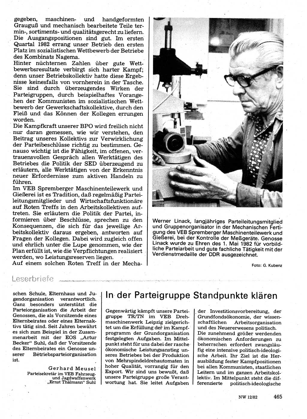 Neuer Weg (NW), Organ des Zentralkomitees (ZK) der SED (Sozialistische Einheitspartei Deutschlands) für Fragen des Parteilebens, 37. Jahrgang [Deutsche Demokratische Republik (DDR)] 1982, Seite 465 (NW ZK SED DDR 1982, S. 465)