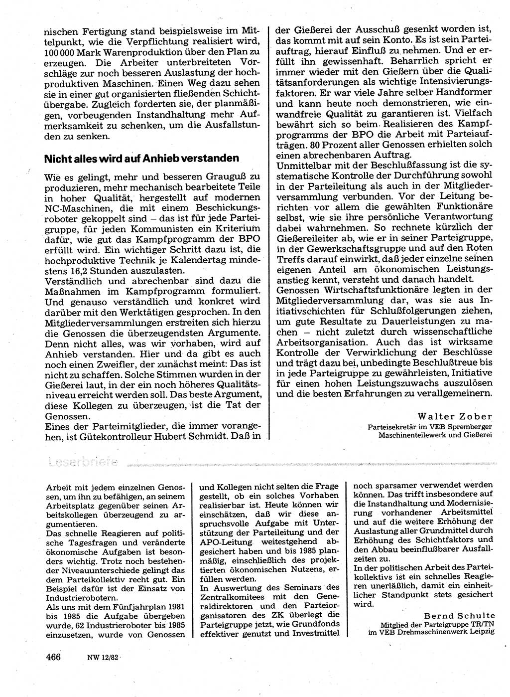 Neuer Weg (NW), Organ des Zentralkomitees (ZK) der SED (Sozialistische Einheitspartei Deutschlands) für Fragen des Parteilebens, 37. Jahrgang [Deutsche Demokratische Republik (DDR)] 1982, Seite 466 (NW ZK SED DDR 1982, S. 466)