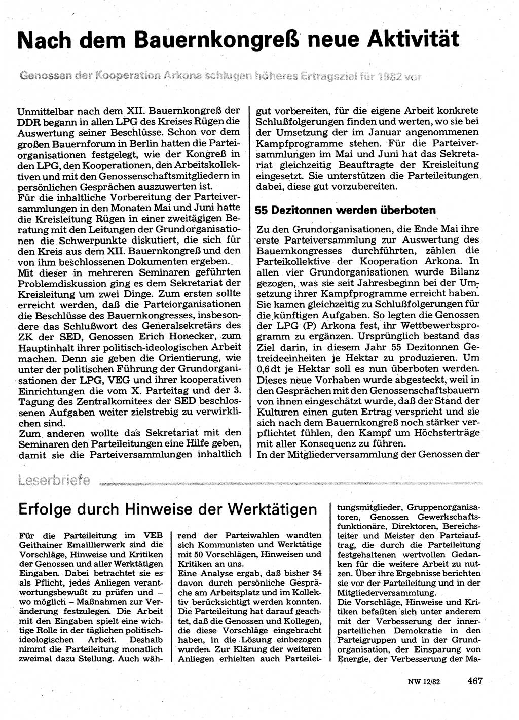 Neuer Weg (NW), Organ des Zentralkomitees (ZK) der SED (Sozialistische Einheitspartei Deutschlands) für Fragen des Parteilebens, 37. Jahrgang [Deutsche Demokratische Republik (DDR)] 1982, Seite 467 (NW ZK SED DDR 1982, S. 467)
