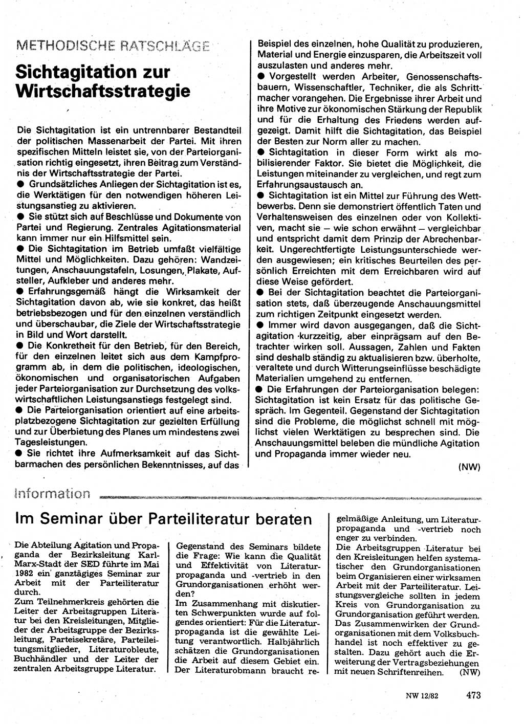 Neuer Weg (NW), Organ des Zentralkomitees (ZK) der SED (Sozialistische Einheitspartei Deutschlands) für Fragen des Parteilebens, 37. Jahrgang [Deutsche Demokratische Republik (DDR)] 1982, Seite 473 (NW ZK SED DDR 1982, S. 473)