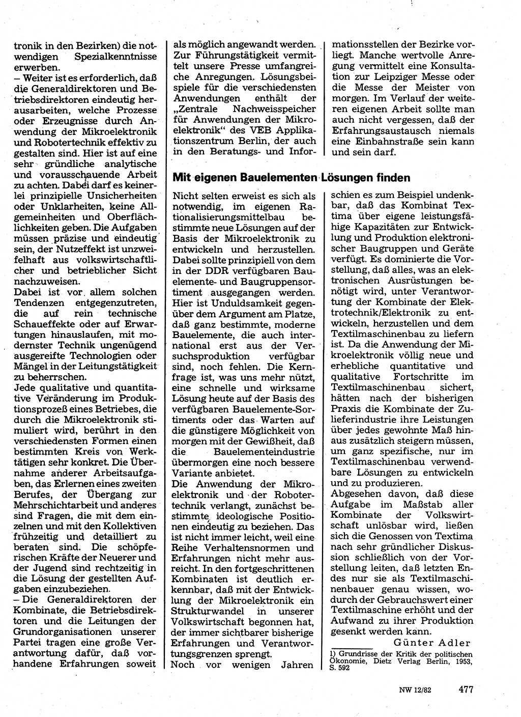 Neuer Weg (NW), Organ des Zentralkomitees (ZK) der SED (Sozialistische Einheitspartei Deutschlands) für Fragen des Parteilebens, 37. Jahrgang [Deutsche Demokratische Republik (DDR)] 1982, Seite 477 (NW ZK SED DDR 1982, S. 477)