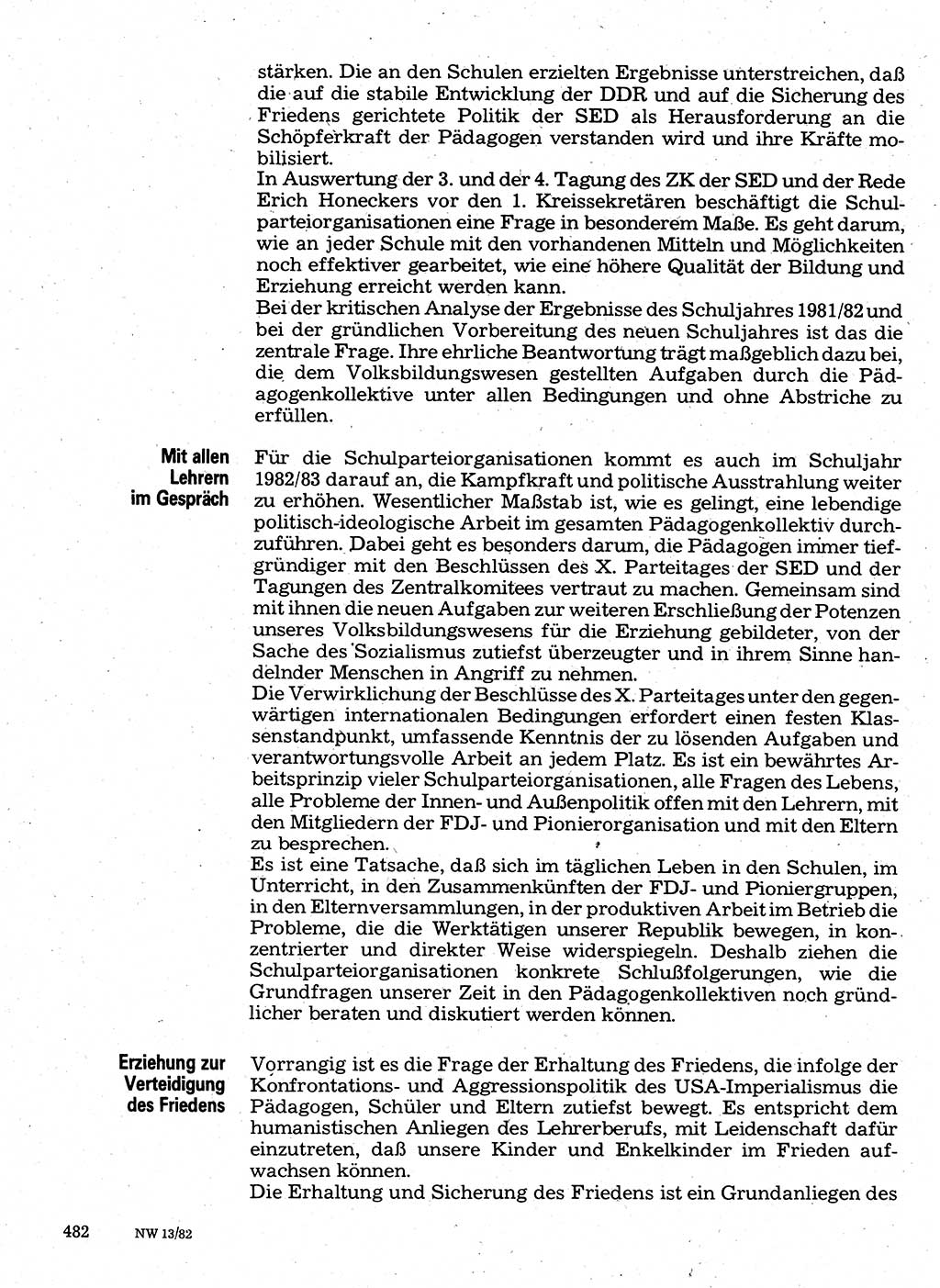 Neuer Weg (NW), Organ des Zentralkomitees (ZK) der SED (Sozialistische Einheitspartei Deutschlands) für Fragen des Parteilebens, 37. Jahrgang [Deutsche Demokratische Republik (DDR)] 1982, Seite 482 (NW ZK SED DDR 1982, S. 482)