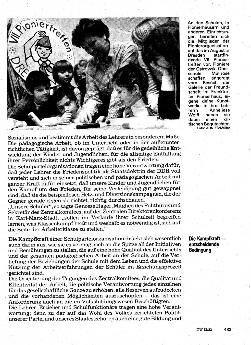 Neuer Weg (NW), Organ des Zentralkomitees (ZK) der SED (Sozialistische Einheitspartei Deutschlands) für Fragen des Parteilebens, 37. Jahrgang [Deutsche Demokratische Republik (DDR)] 1982, Seite 483 (NW ZK SED DDR 1982, S. 483)