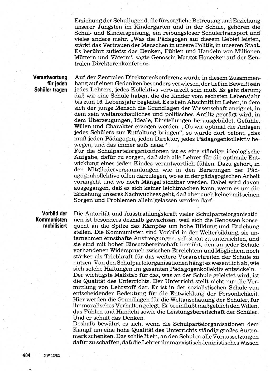 Neuer Weg (NW), Organ des Zentralkomitees (ZK) der SED (Sozialistische Einheitspartei Deutschlands) für Fragen des Parteilebens, 37. Jahrgang [Deutsche Demokratische Republik (DDR)] 1982, Seite 484 (NW ZK SED DDR 1982, S. 484)
