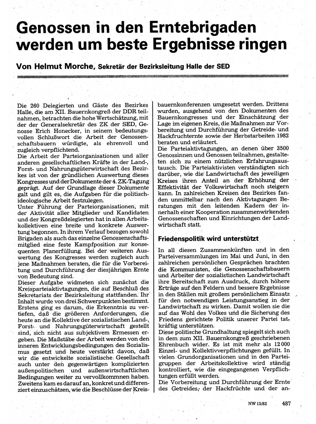 Neuer Weg (NW), Organ des Zentralkomitees (ZK) der SED (Sozialistische Einheitspartei Deutschlands) für Fragen des Parteilebens, 37. Jahrgang [Deutsche Demokratische Republik (DDR)] 1982, Seite 487 (NW ZK SED DDR 1982, S. 487)