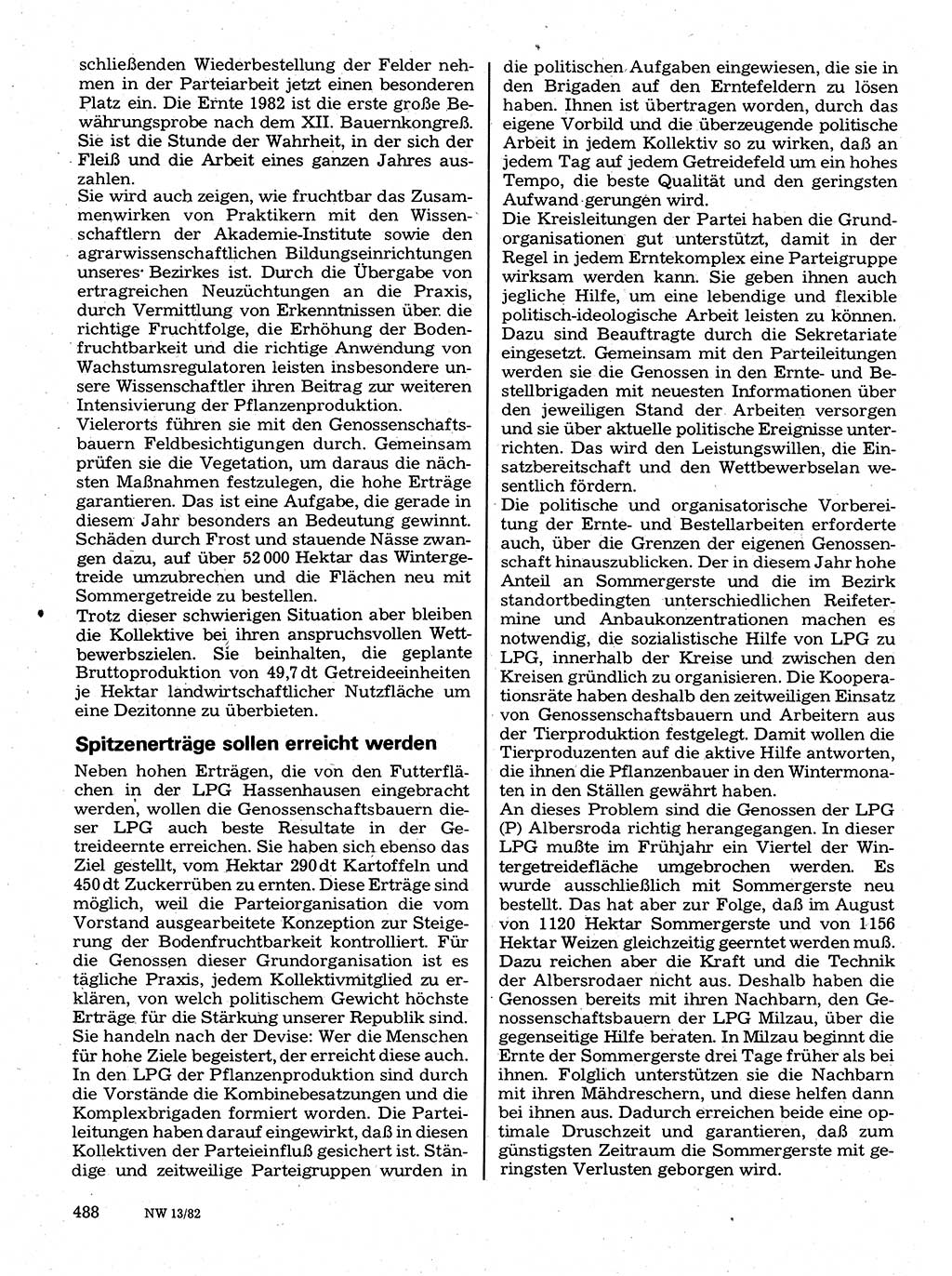 Neuer Weg (NW), Organ des Zentralkomitees (ZK) der SED (Sozialistische Einheitspartei Deutschlands) für Fragen des Parteilebens, 37. Jahrgang [Deutsche Demokratische Republik (DDR)] 1982, Seite 488 (NW ZK SED DDR 1982, S. 488)