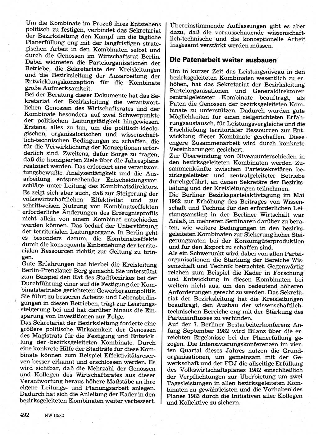 Neuer Weg (NW), Organ des Zentralkomitees (ZK) der SED (Sozialistische Einheitspartei Deutschlands) für Fragen des Parteilebens, 37. Jahrgang [Deutsche Demokratische Republik (DDR)] 1982, Seite 492 (NW ZK SED DDR 1982, S. 492)