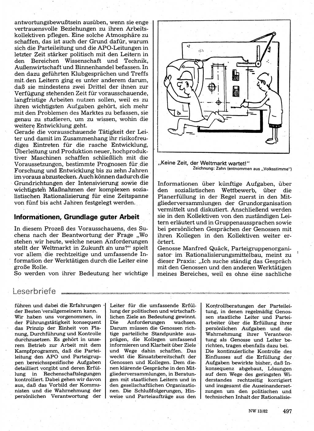 Neuer Weg (NW), Organ des Zentralkomitees (ZK) der SED (Sozialistische Einheitspartei Deutschlands) für Fragen des Parteilebens, 37. Jahrgang [Deutsche Demokratische Republik (DDR)] 1982, Seite 497 (NW ZK SED DDR 1982, S. 497)