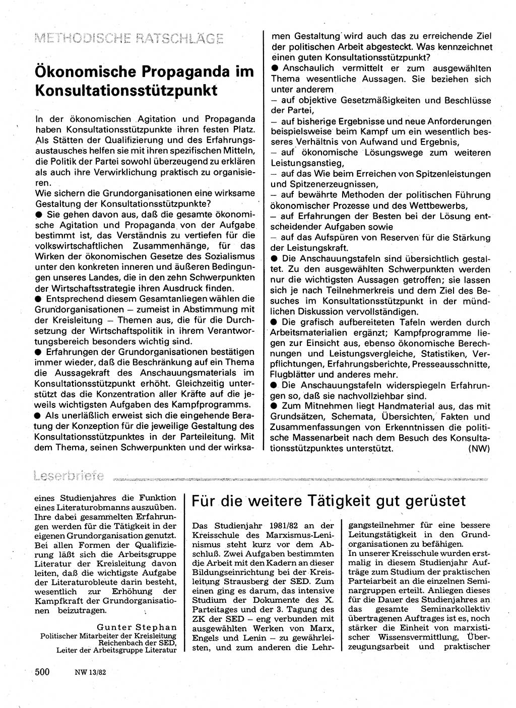 Neuer Weg (NW), Organ des Zentralkomitees (ZK) der SED (Sozialistische Einheitspartei Deutschlands) für Fragen des Parteilebens, 37. Jahrgang [Deutsche Demokratische Republik (DDR)] 1982, Seite 500 (NW ZK SED DDR 1982, S. 500)