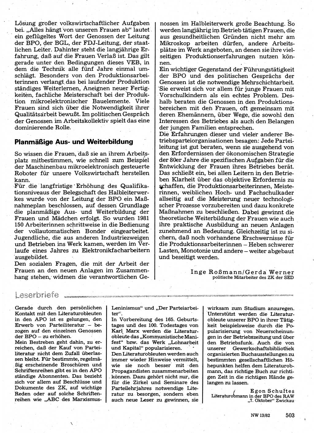 Neuer Weg (NW), Organ des Zentralkomitees (ZK) der SED (Sozialistische Einheitspartei Deutschlands) für Fragen des Parteilebens, 37. Jahrgang [Deutsche Demokratische Republik (DDR)] 1982, Seite 503 (NW ZK SED DDR 1982, S. 503)