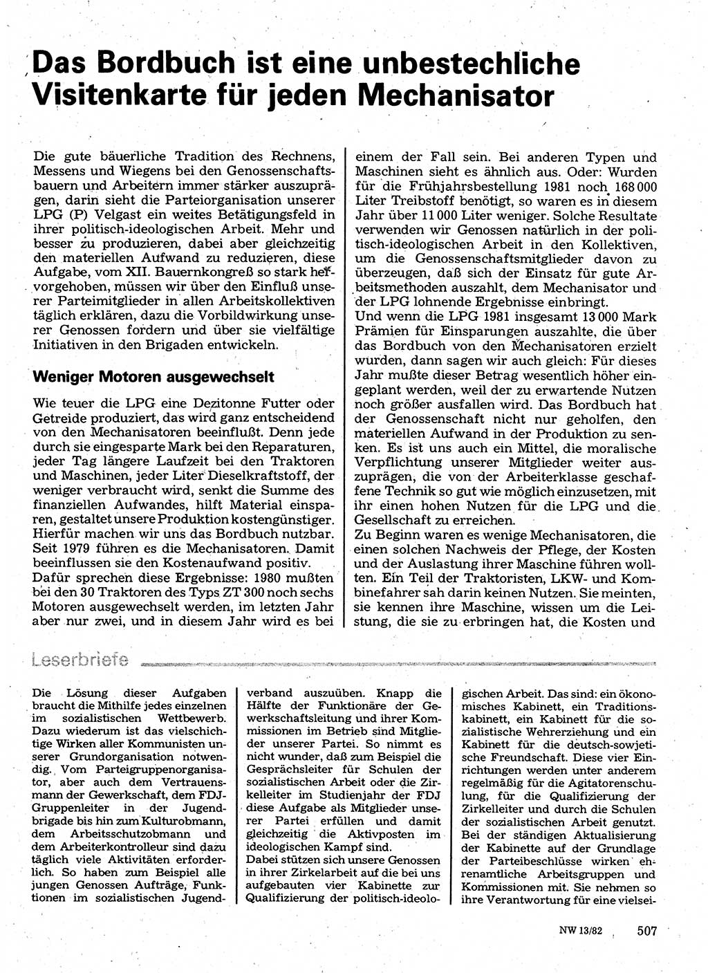 Neuer Weg (NW), Organ des Zentralkomitees (ZK) der SED (Sozialistische Einheitspartei Deutschlands) für Fragen des Parteilebens, 37. Jahrgang [Deutsche Demokratische Republik (DDR)] 1982, Seite 507 (NW ZK SED DDR 1982, S. 507)