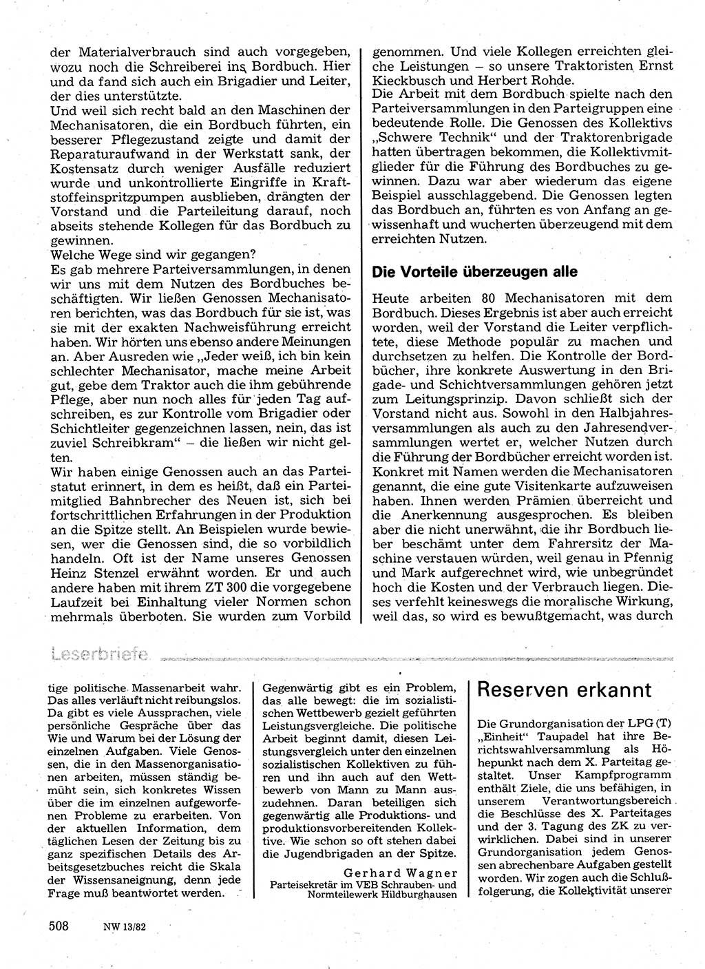 Neuer Weg (NW), Organ des Zentralkomitees (ZK) der SED (Sozialistische Einheitspartei Deutschlands) für Fragen des Parteilebens, 37. Jahrgang [Deutsche Demokratische Republik (DDR)] 1982, Seite 508 (NW ZK SED DDR 1982, S. 508)