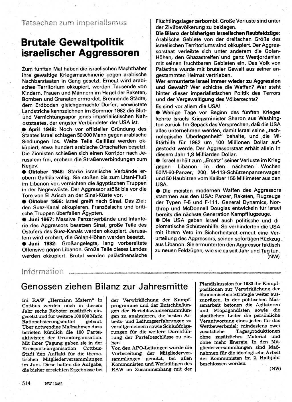 Neuer Weg (NW), Organ des Zentralkomitees (ZK) der SED (Sozialistische Einheitspartei Deutschlands) für Fragen des Parteilebens, 37. Jahrgang [Deutsche Demokratische Republik (DDR)] 1982, Seite 514 (NW ZK SED DDR 1982, S. 514)