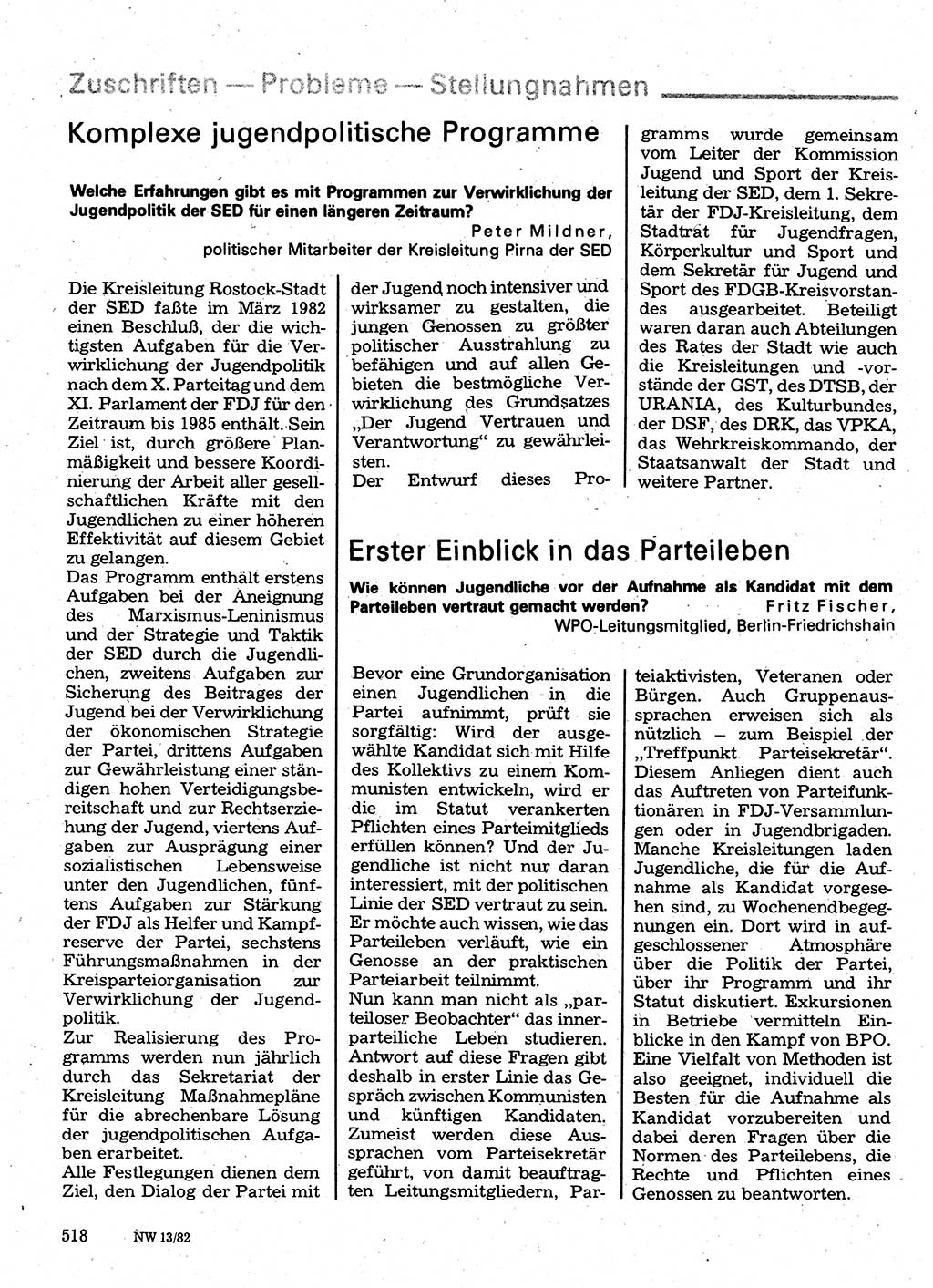 Neuer Weg (NW), Organ des Zentralkomitees (ZK) der SED (Sozialistische Einheitspartei Deutschlands) für Fragen des Parteilebens, 37. Jahrgang [Deutsche Demokratische Republik (DDR)] 1982, Seite 518 (NW ZK SED DDR 1982, S. 518)