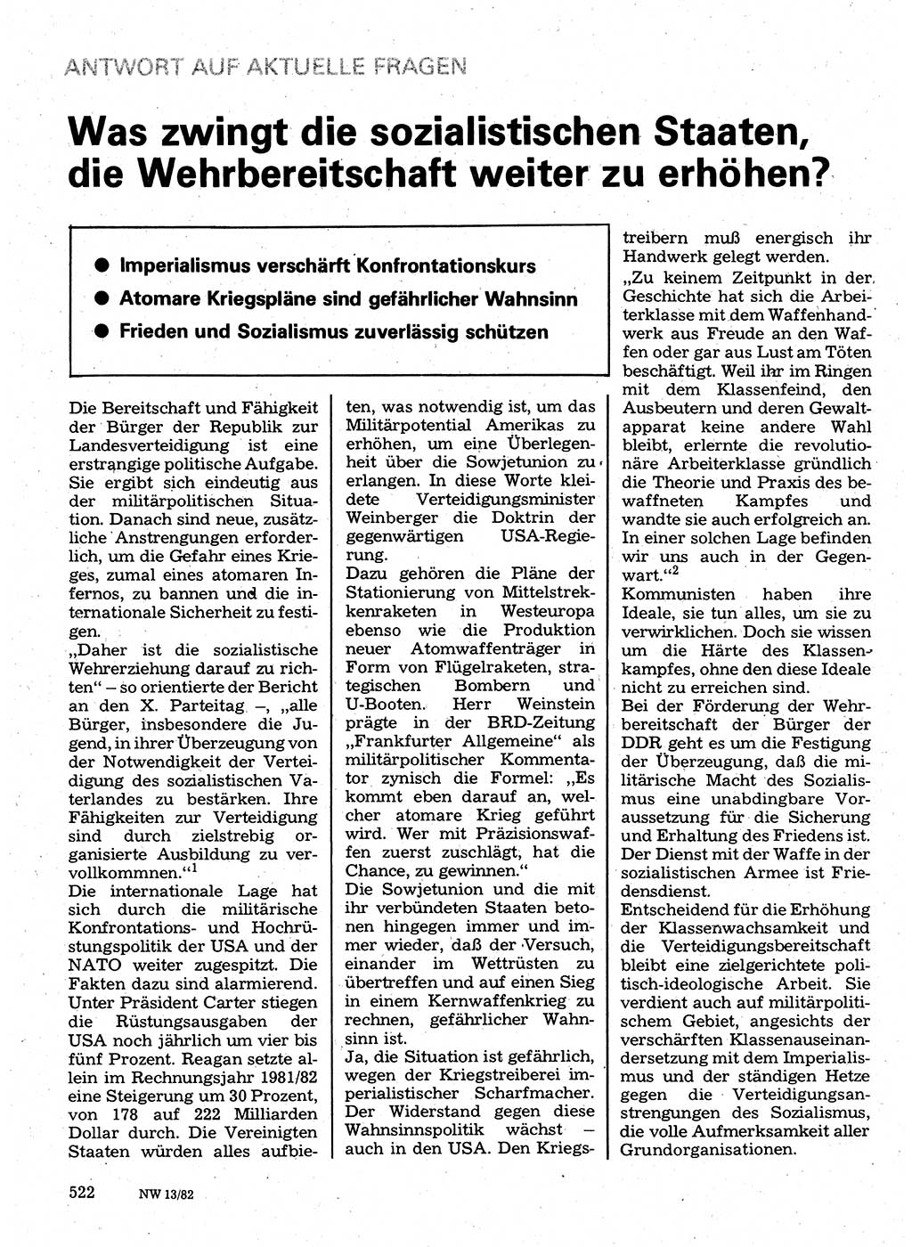 Neuer Weg (NW), Organ des Zentralkomitees (ZK) der SED (Sozialistische Einheitspartei Deutschlands) fÃ¼r Fragen des Parteilebens, 37. Jahrgang [Deutsche Demokratische Republik (DDR)] 1982, Seite 522 (NW ZK SED DDR 1982, S. 522)