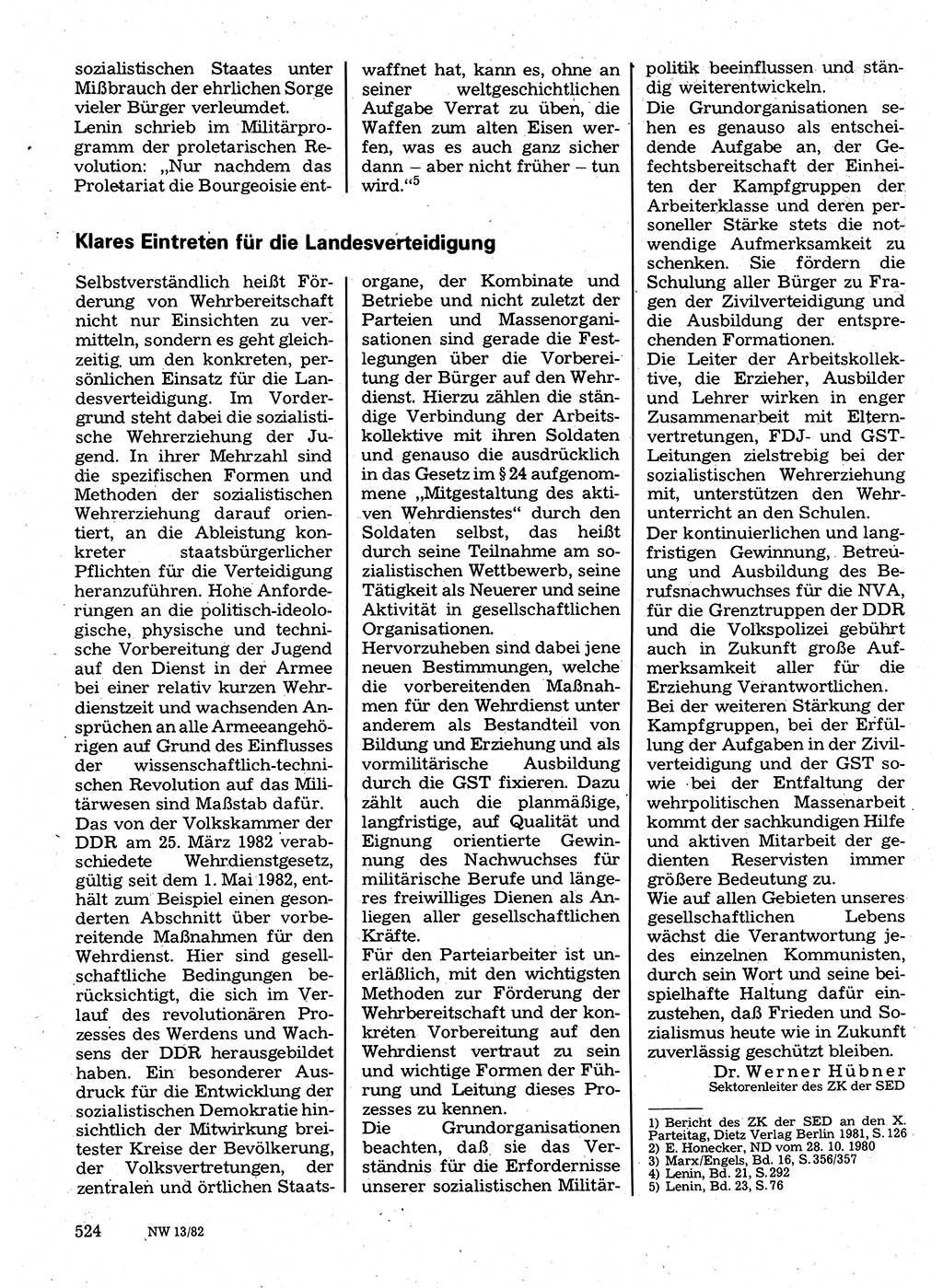 Neuer Weg (NW), Organ des Zentralkomitees (ZK) der SED (Sozialistische Einheitspartei Deutschlands) für Fragen des Parteilebens, 37. Jahrgang [Deutsche Demokratische Republik (DDR)] 1982, Seite 524 (NW ZK SED DDR 1982, S. 524)