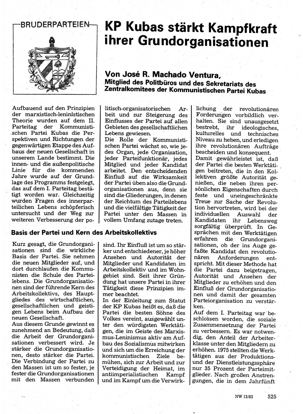 Neuer Weg (NW), Organ des Zentralkomitees (ZK) der SED (Sozialistische Einheitspartei Deutschlands) für Fragen des Parteilebens, 37. Jahrgang [Deutsche Demokratische Republik (DDR)] 1982, Seite 525 (NW ZK SED DDR 1982, S. 525)