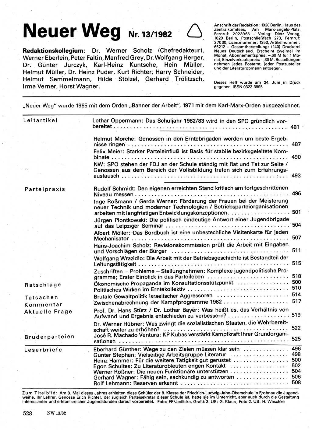 Neuer Weg (NW), Organ des Zentralkomitees (ZK) der SED (Sozialistische Einheitspartei Deutschlands) für Fragen des Parteilebens, 37. Jahrgang [Deutsche Demokratische Republik (DDR)] 1982, Seite 528 (NW ZK SED DDR 1982, S. 528)