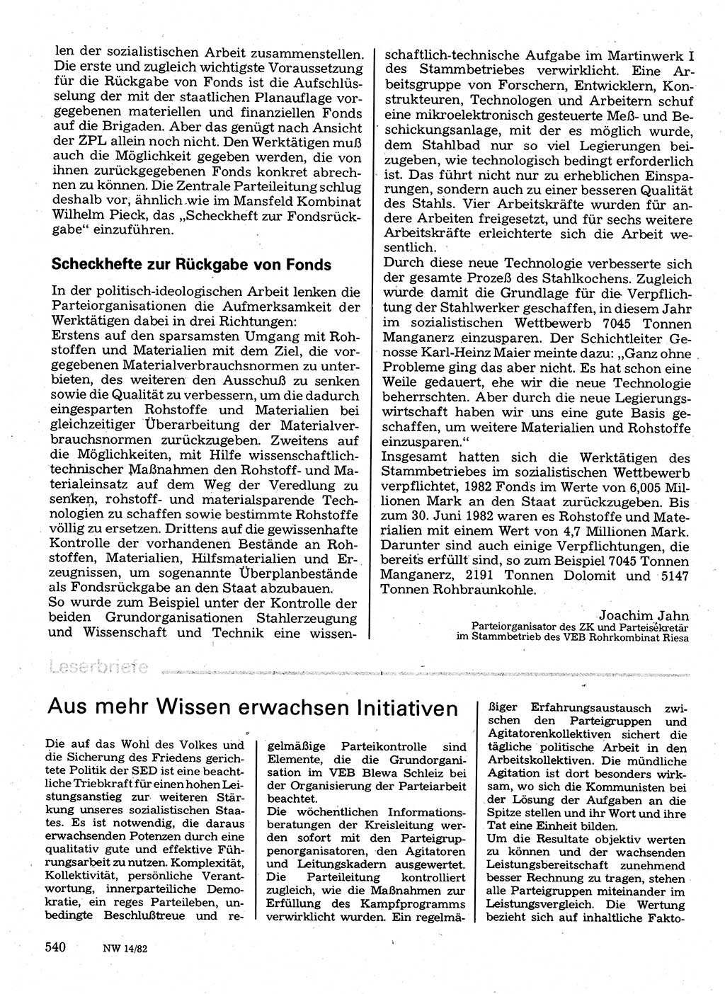 Neuer Weg (NW), Organ des Zentralkomitees (ZK) der SED (Sozialistische Einheitspartei Deutschlands) für Fragen des Parteilebens, 37. Jahrgang [Deutsche Demokratische Republik (DDR)] 1982, Seite 540 (NW ZK SED DDR 1982, S. 540)