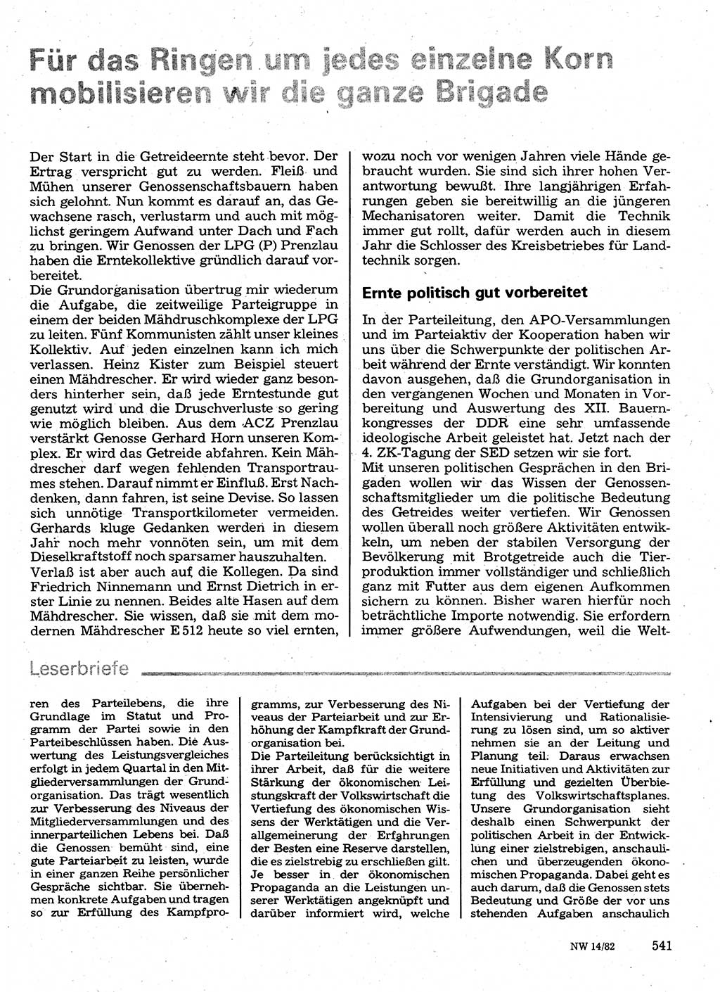 Neuer Weg (NW), Organ des Zentralkomitees (ZK) der SED (Sozialistische Einheitspartei Deutschlands) für Fragen des Parteilebens, 37. Jahrgang [Deutsche Demokratische Republik (DDR)] 1982, Seite 541 (NW ZK SED DDR 1982, S. 541)