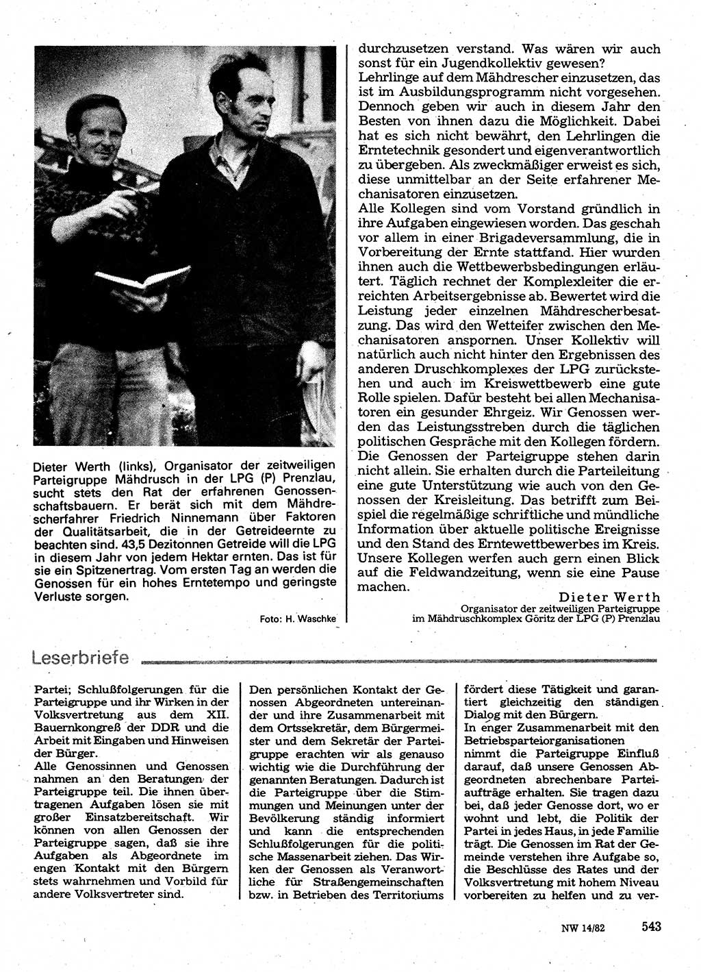 Neuer Weg (NW), Organ des Zentralkomitees (ZK) der SED (Sozialistische Einheitspartei Deutschlands) für Fragen des Parteilebens, 37. Jahrgang [Deutsche Demokratische Republik (DDR)] 1982, Seite 543 (NW ZK SED DDR 1982, S. 543)