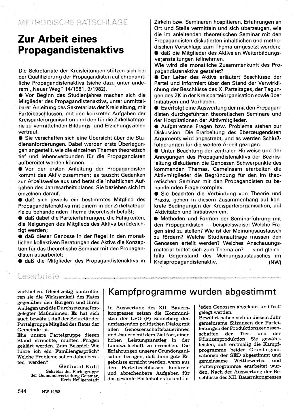 Neuer Weg (NW), Organ des Zentralkomitees (ZK) der SED (Sozialistische Einheitspartei Deutschlands) für Fragen des Parteilebens, 37. Jahrgang [Deutsche Demokratische Republik (DDR)] 1982, Seite 544 (NW ZK SED DDR 1982, S. 544)