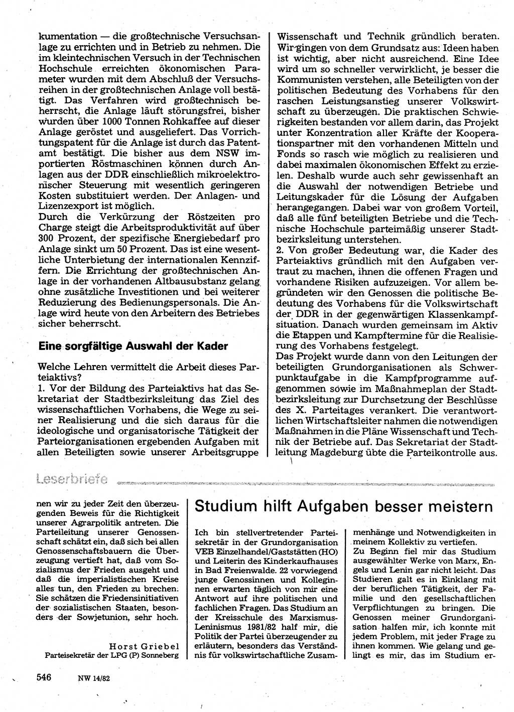 Neuer Weg (NW), Organ des Zentralkomitees (ZK) der SED (Sozialistische Einheitspartei Deutschlands) für Fragen des Parteilebens, 37. Jahrgang [Deutsche Demokratische Republik (DDR)] 1982, Seite 546 (NW ZK SED DDR 1982, S. 546)