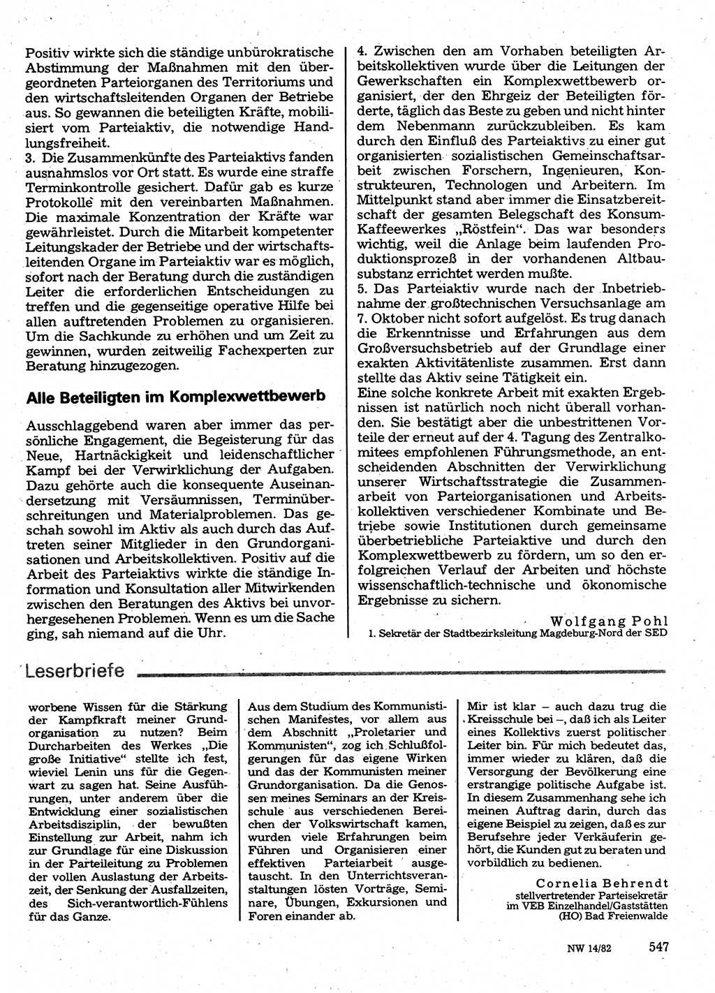 Neuer Weg (NW), Organ des Zentralkomitees (ZK) der SED (Sozialistische Einheitspartei Deutschlands) für Fragen des Parteilebens, 37. Jahrgang [Deutsche Demokratische Republik (DDR)] 1982, Seite 547 (NW ZK SED DDR 1982, S. 547)