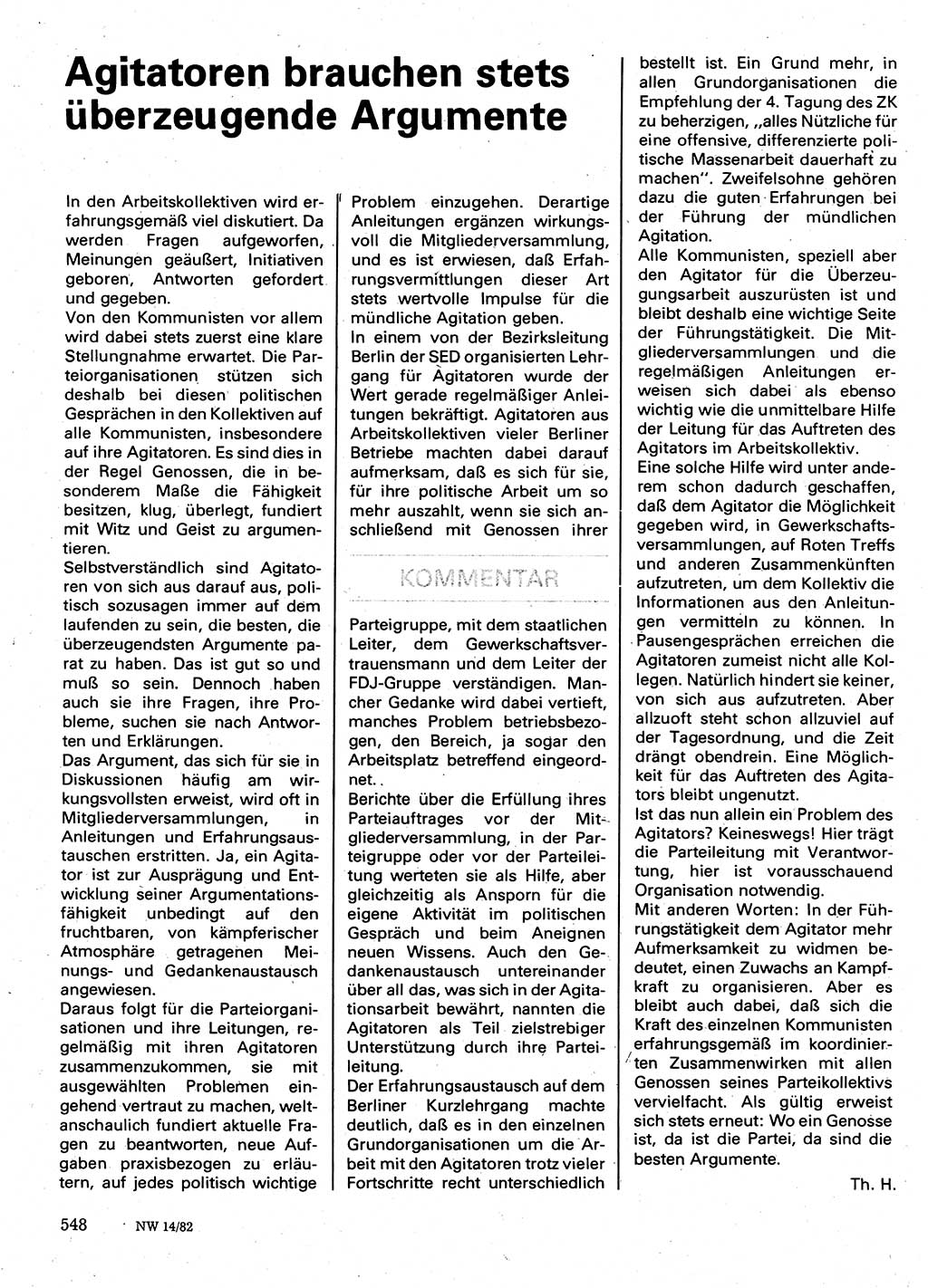 Neuer Weg (NW), Organ des Zentralkomitees (ZK) der SED (Sozialistische Einheitspartei Deutschlands) für Fragen des Parteilebens, 37. Jahrgang [Deutsche Demokratische Republik (DDR)] 1982, Seite 548 (NW ZK SED DDR 1982, S. 548)