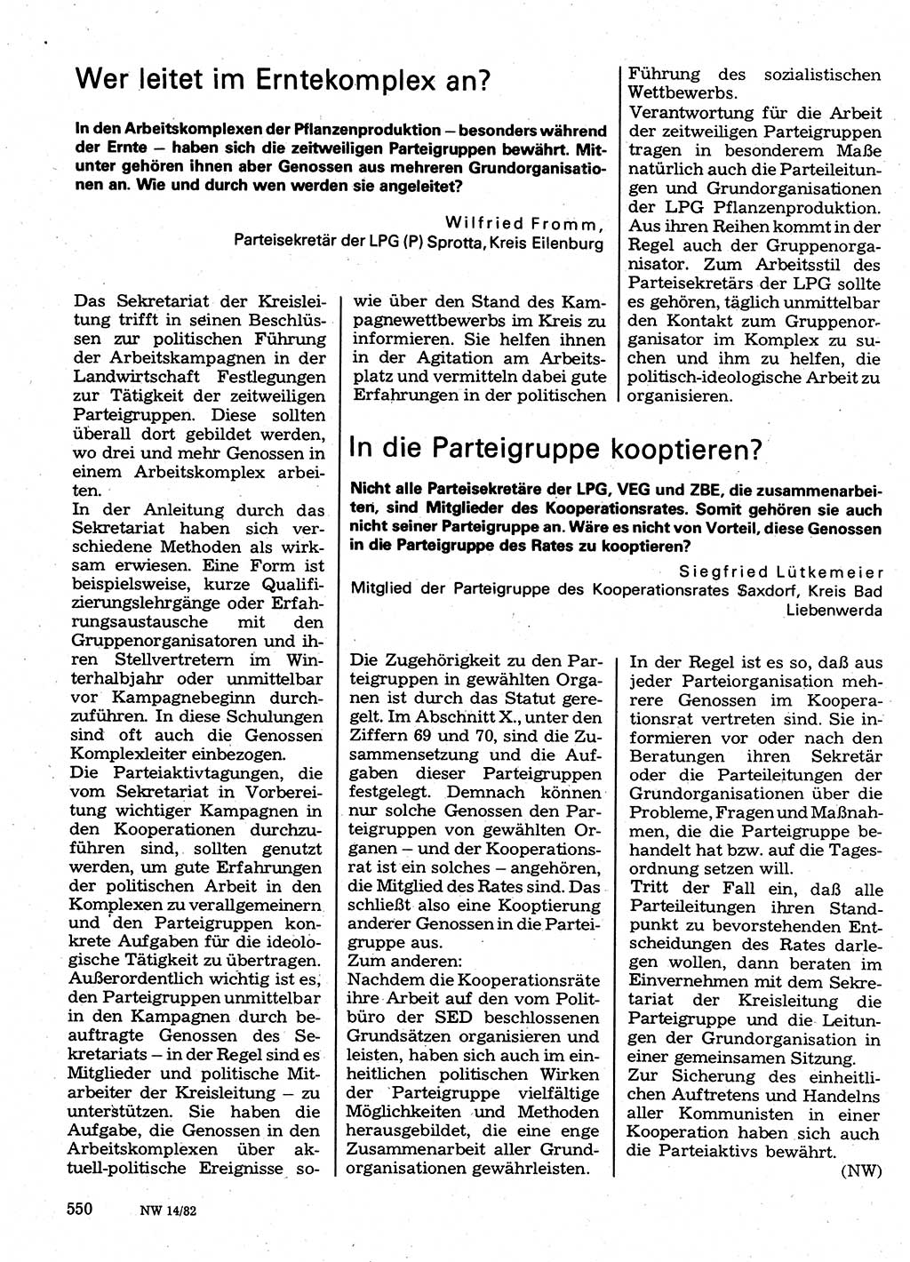 Neuer Weg (NW), Organ des Zentralkomitees (ZK) der SED (Sozialistische Einheitspartei Deutschlands) für Fragen des Parteilebens, 37. Jahrgang [Deutsche Demokratische Republik (DDR)] 1982, Seite 550 (NW ZK SED DDR 1982, S. 550)