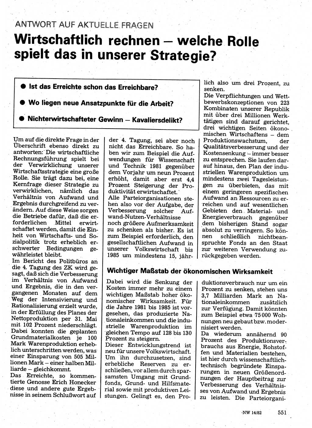 Neuer Weg (NW), Organ des Zentralkomitees (ZK) der SED (Sozialistische Einheitspartei Deutschlands) für Fragen des Parteilebens, 37. Jahrgang [Deutsche Demokratische Republik (DDR)] 1982, Seite 551 (NW ZK SED DDR 1982, S. 551)