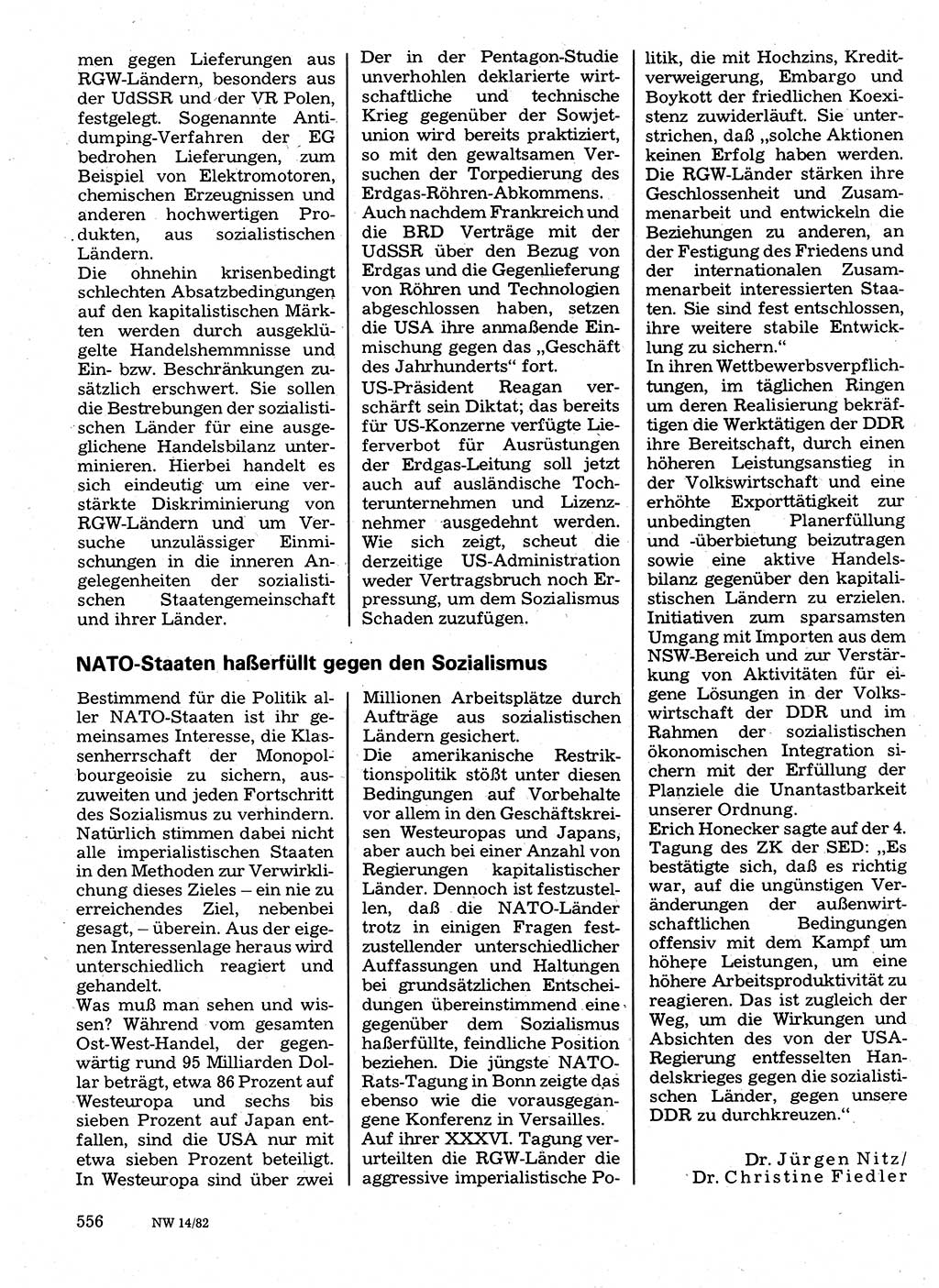 Neuer Weg (NW), Organ des Zentralkomitees (ZK) der SED (Sozialistische Einheitspartei Deutschlands) für Fragen des Parteilebens, 37. Jahrgang [Deutsche Demokratische Republik (DDR)] 1982, Seite 556 (NW ZK SED DDR 1982, S. 556)