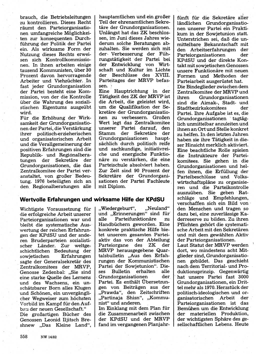 Neuer Weg (NW), Organ des Zentralkomitees (ZK) der SED (Sozialistische Einheitspartei Deutschlands) für Fragen des Parteilebens, 37. Jahrgang [Deutsche Demokratische Republik (DDR)] 1982, Seite 558 (NW ZK SED DDR 1982, S. 558)