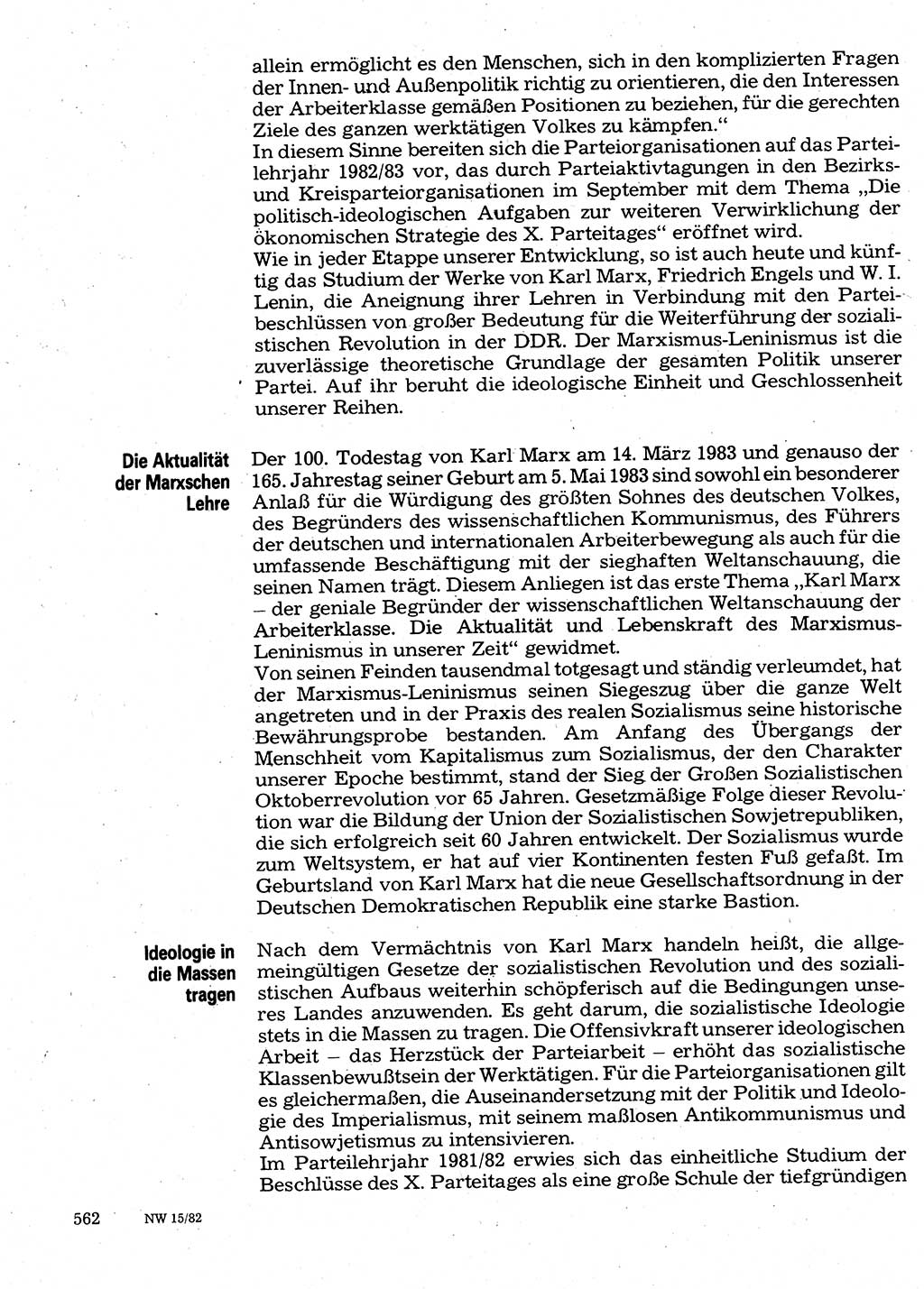 Neuer Weg (NW), Organ des Zentralkomitees (ZK) der SED (Sozialistische Einheitspartei Deutschlands) für Fragen des Parteilebens, 37. Jahrgang [Deutsche Demokratische Republik (DDR)] 1982, Seite 562 (NW ZK SED DDR 1982, S. 562)