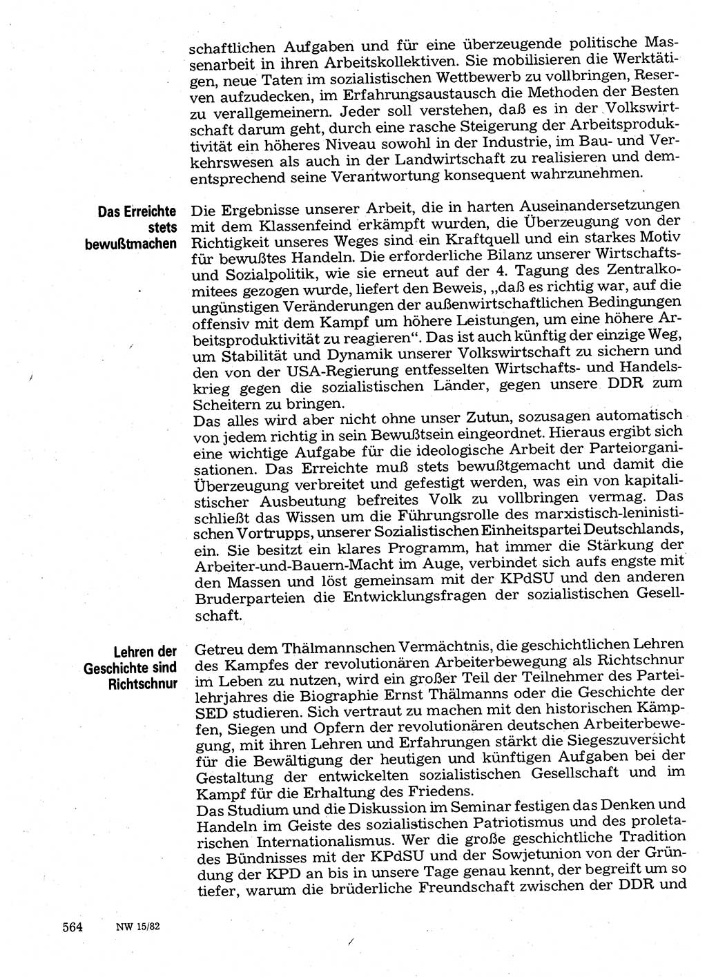 Neuer Weg (NW), Organ des Zentralkomitees (ZK) der SED (Sozialistische Einheitspartei Deutschlands) für Fragen des Parteilebens, 37. Jahrgang [Deutsche Demokratische Republik (DDR)] 1982, Seite 564 (NW ZK SED DDR 1982, S. 564)